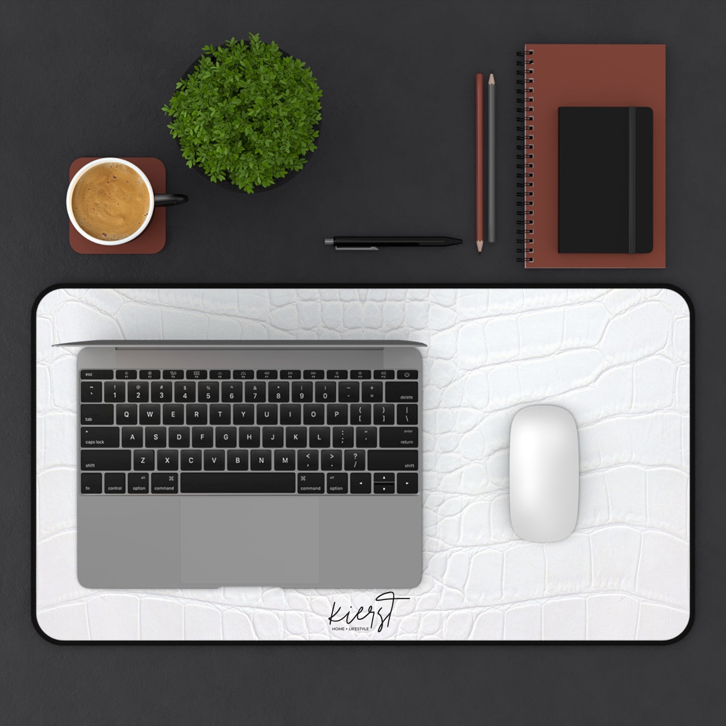 White Alligator Print Desk Mat | Luxe Minimalist Workspace Upgrade