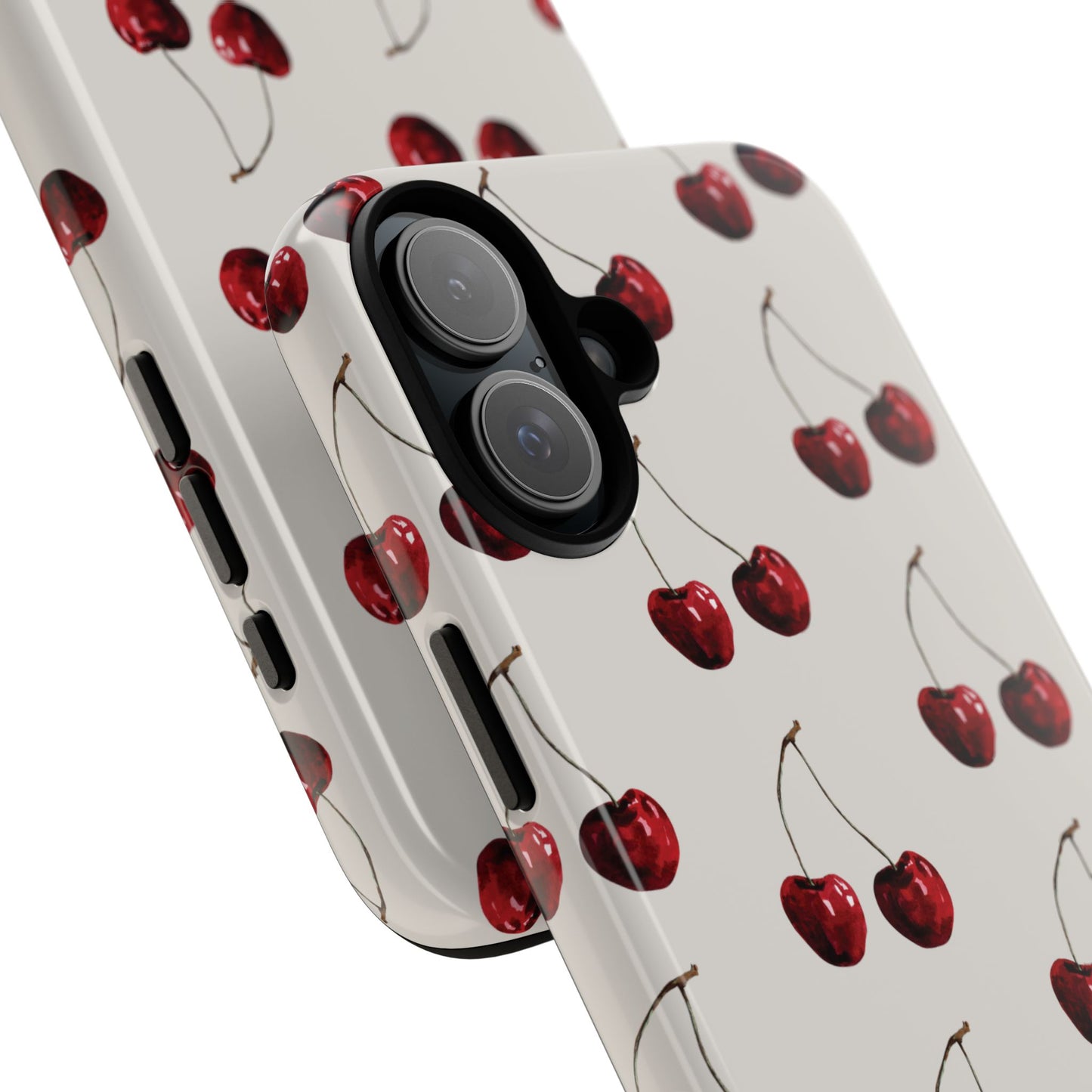 Moody Cherry Stems on White Bone iPhone Case | Timeless Contrast With A Twist of Charm
