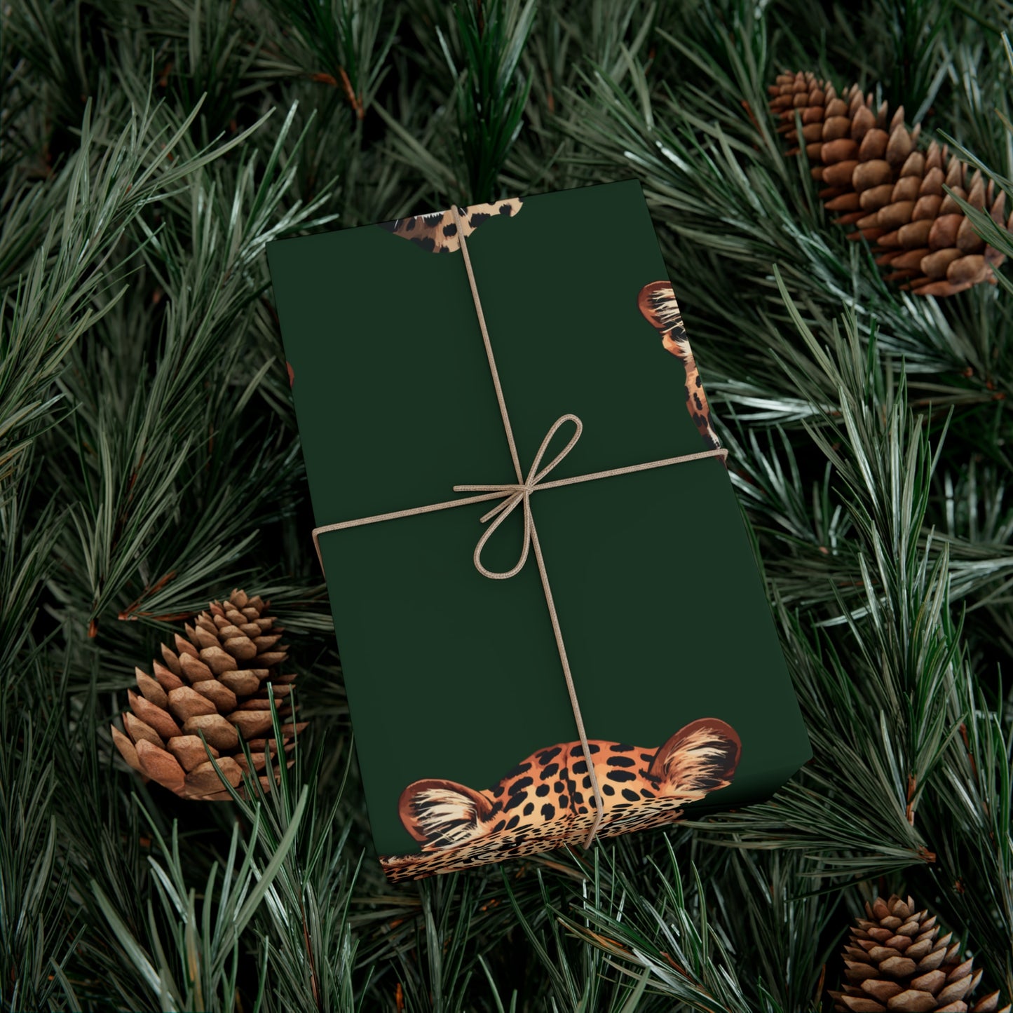 Leopard Head on Signature Midnight Pine Wrapping Paper