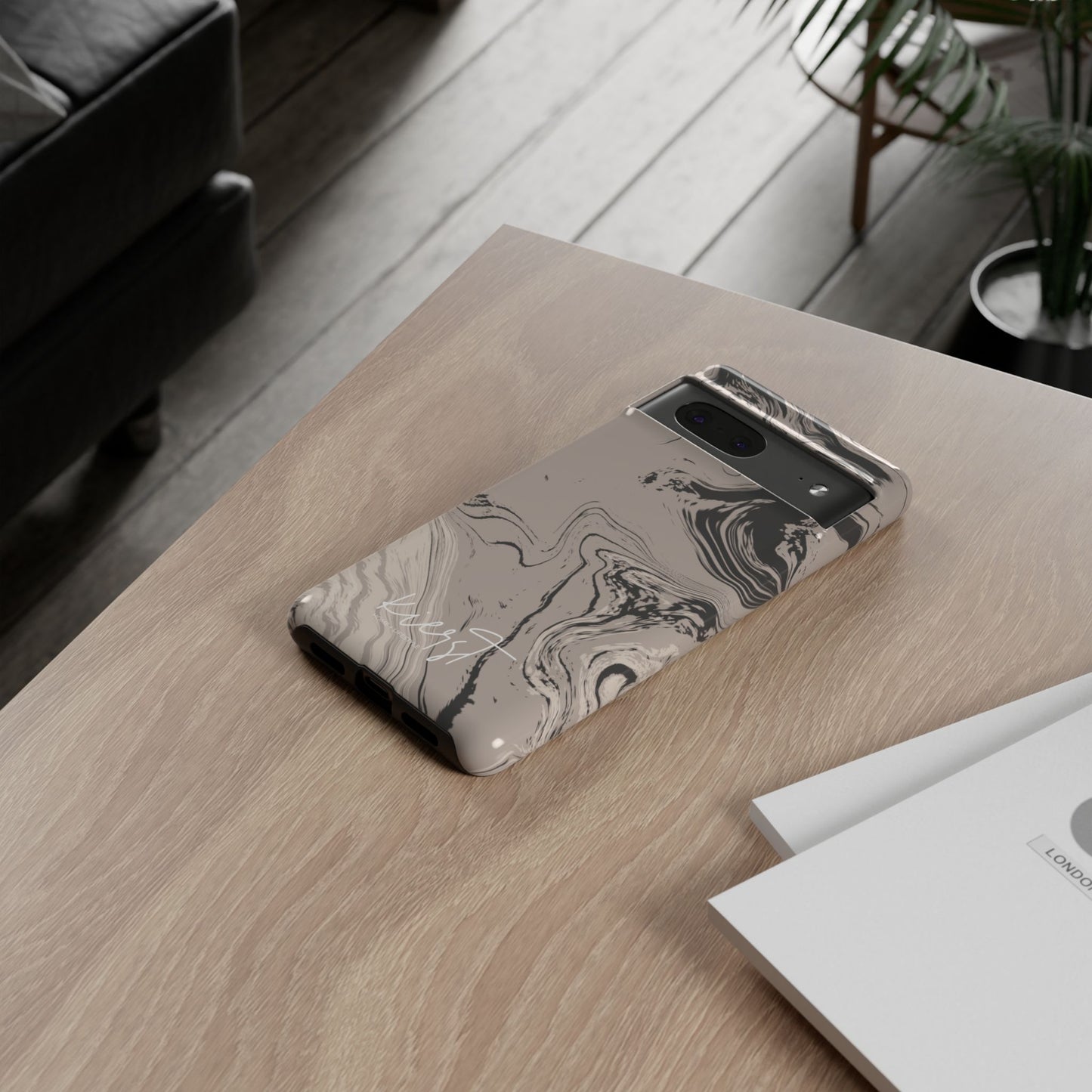 Cream, Grey, and Taupe Marble Google Pixel Case | Grounded Neutrals, Expressive Detail