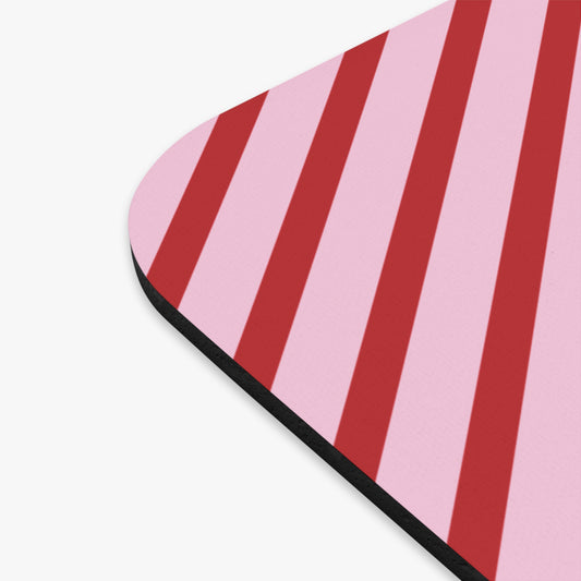 Cool Santa on Pink and Red Diagonal Striped Mouse Pad