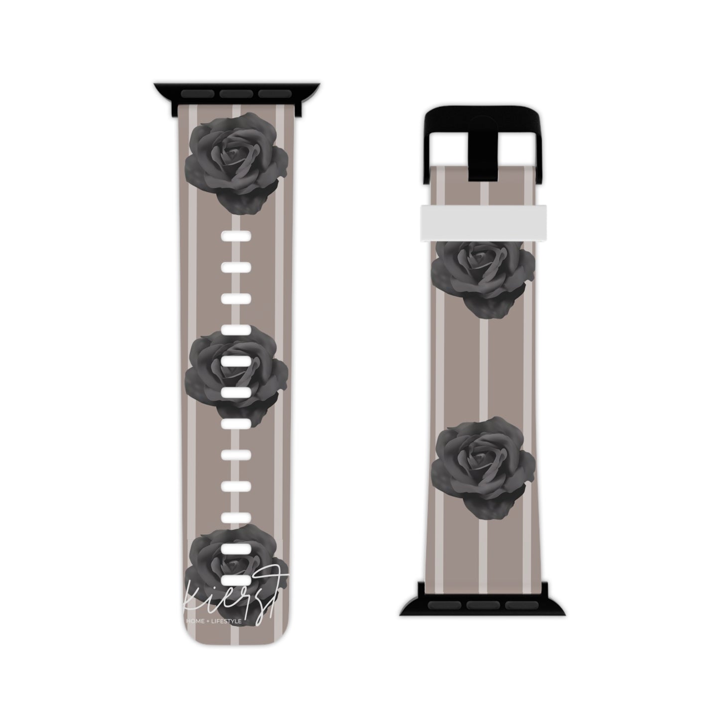 Black Roses Apple Watch Band – Taupe Stripe Elegance