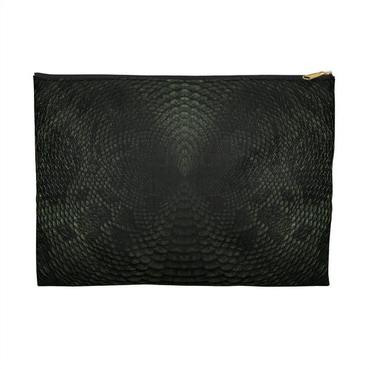 Deep Rich Green Snake Print Accessory Pouch | Statement Texture for Sleek Organization