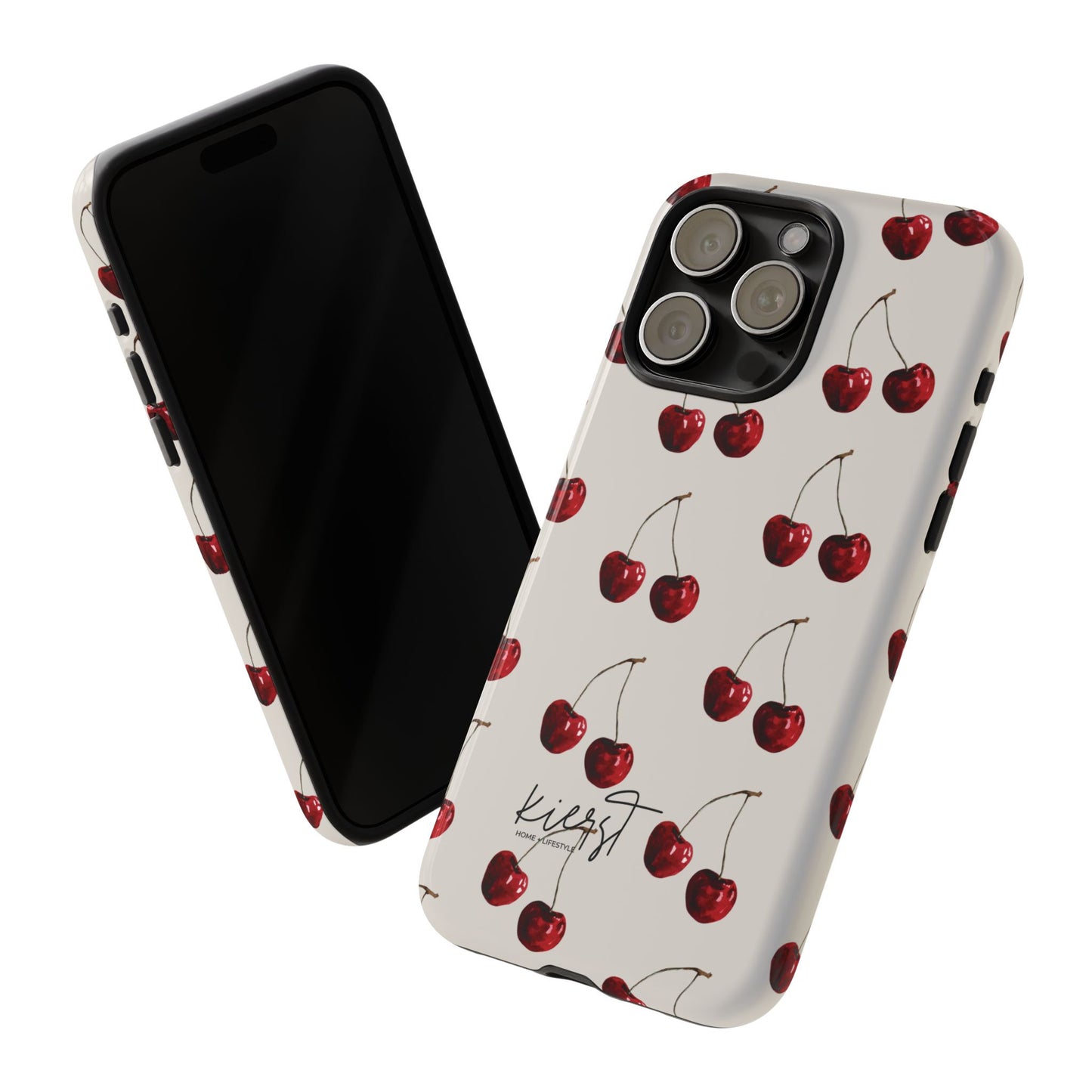 Moody Cherry Stems on White Bone iPhone Case | Timeless Contrast With A Twist of Charm