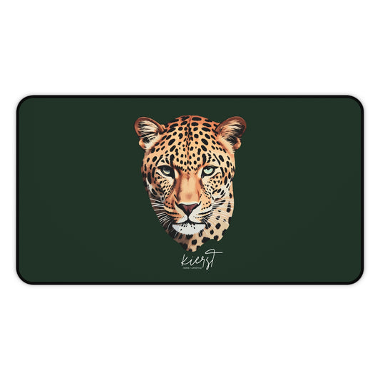 Leopard Head on Signature Midnight Pine Desk Mat