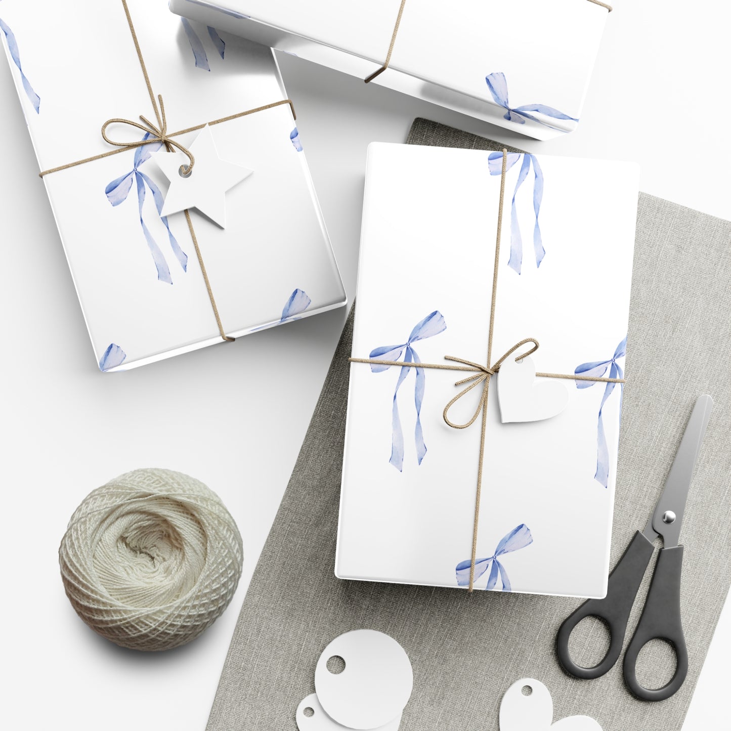 Delicate Blue Bow Gift Wrapping Paper – Hand-Painted Style Ribbon Pattern on White