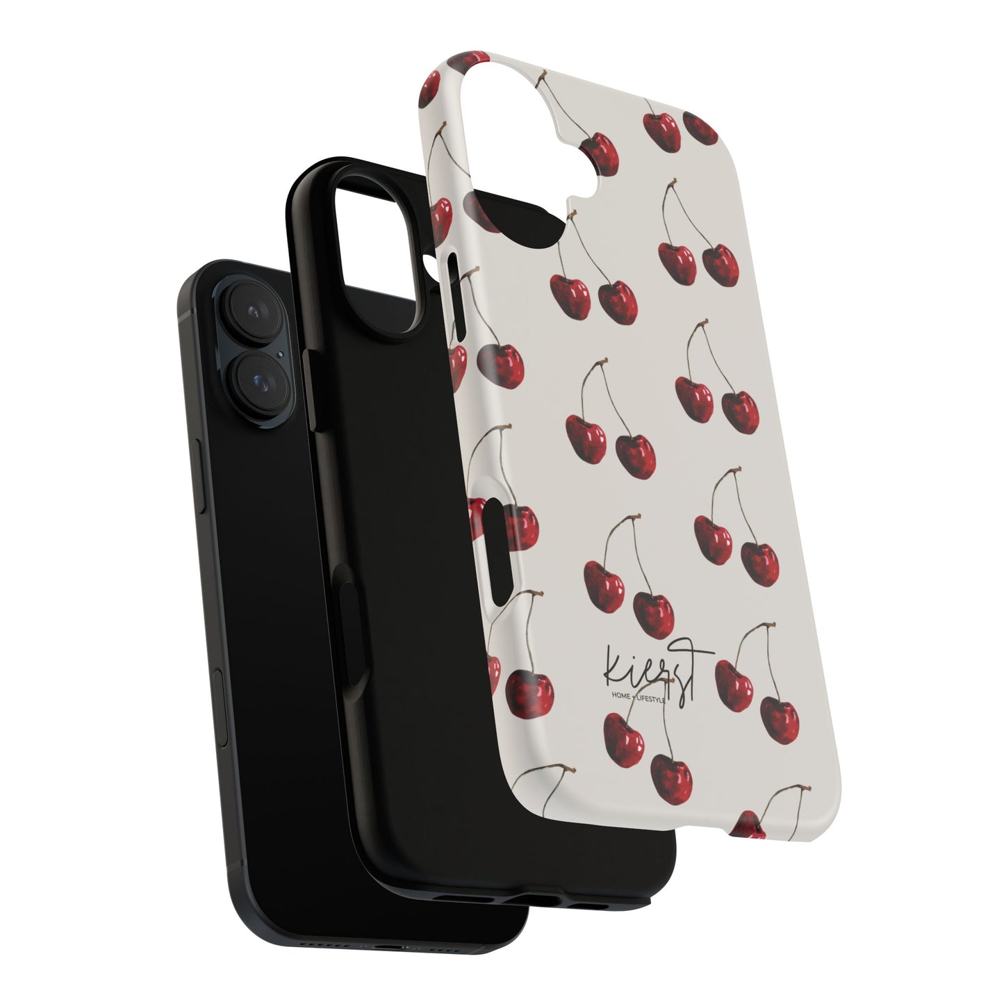 Moody Cherry Stems on White Bone iPhone Case | Timeless Contrast With A Twist of Charm