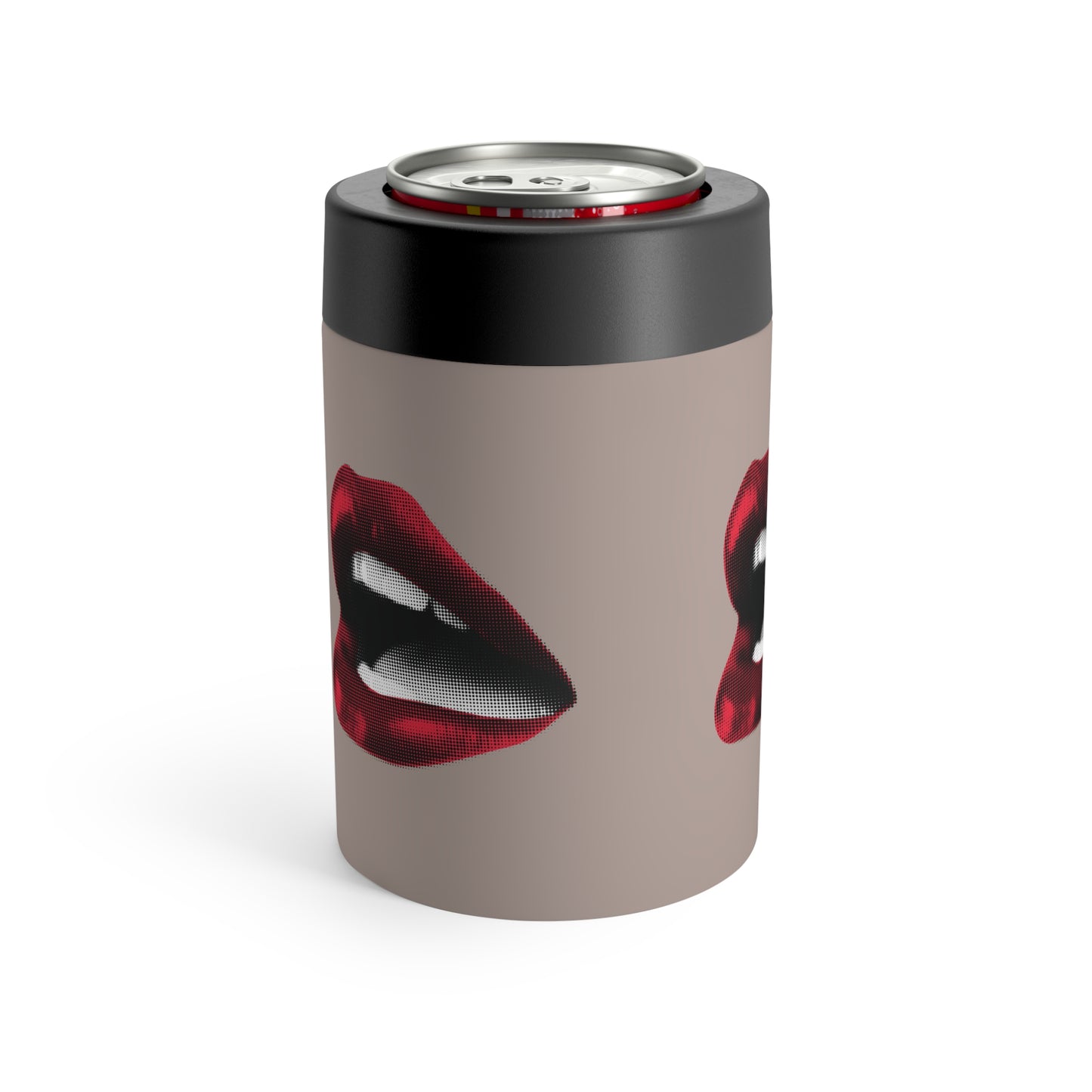 Vintage Red Lips on Taupe Can Holder – Taupe with Vintage Red Lipstick Print