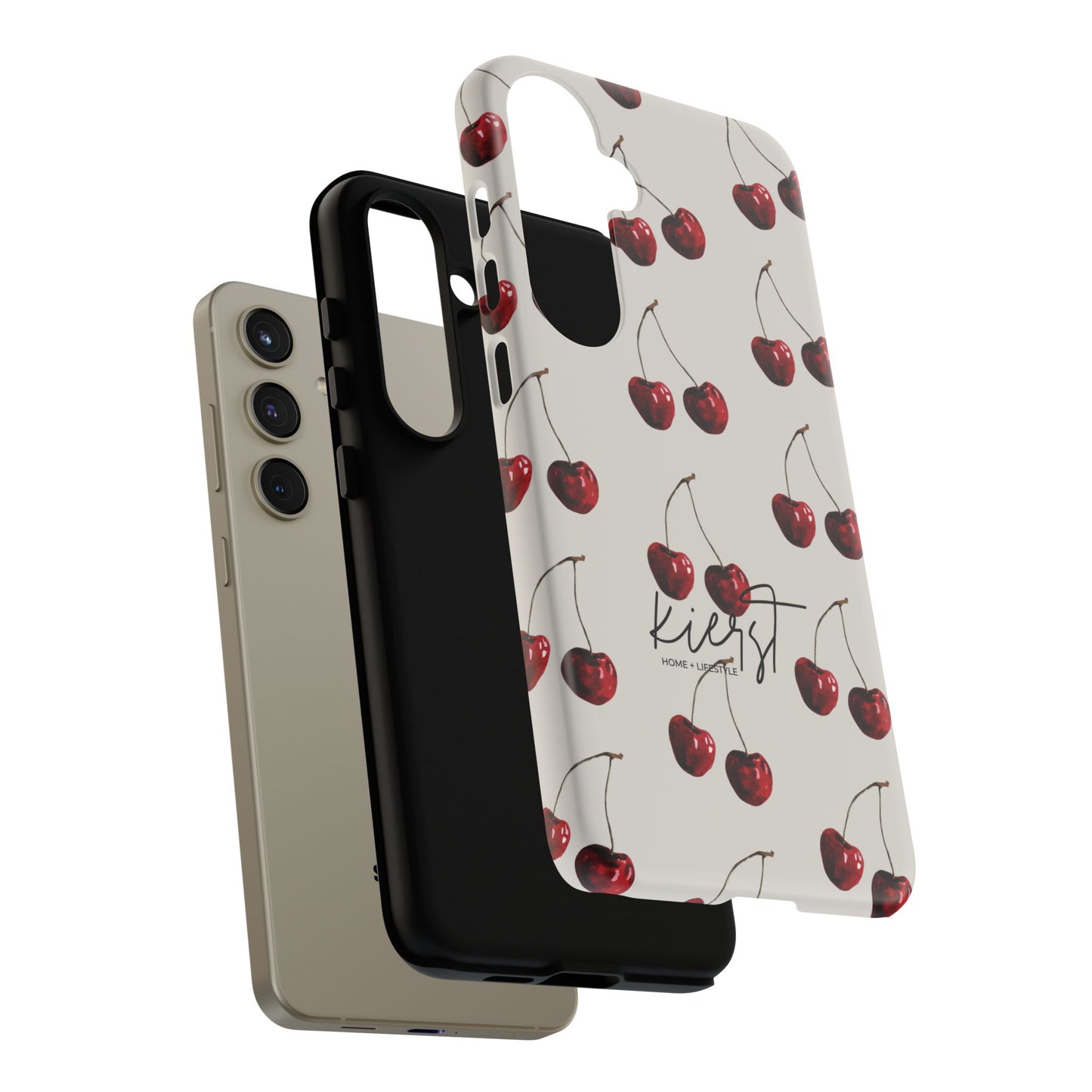 Moody Cherry Stems on White Bone Samsung Galaxy Case | Understated Luxury With A Playful Bite