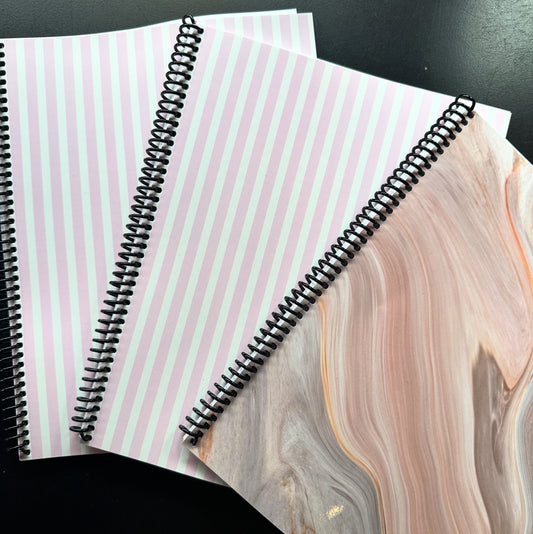 Signature Pink and Cream Striped Notebook | Classic Elegance in Every Line