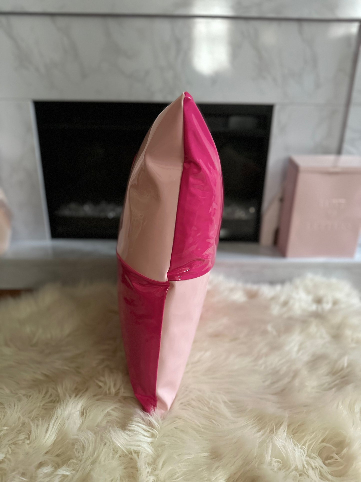 Two-Toned Pink Faux Leather Throw Pillow