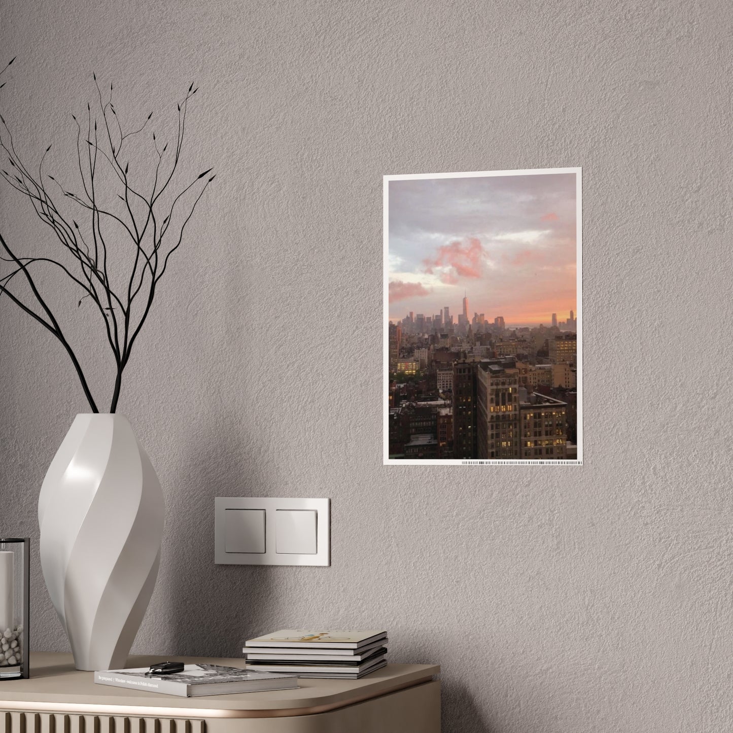 A New York Sunset Glossy Poster | Moody Pink Skyline Over Manhattan