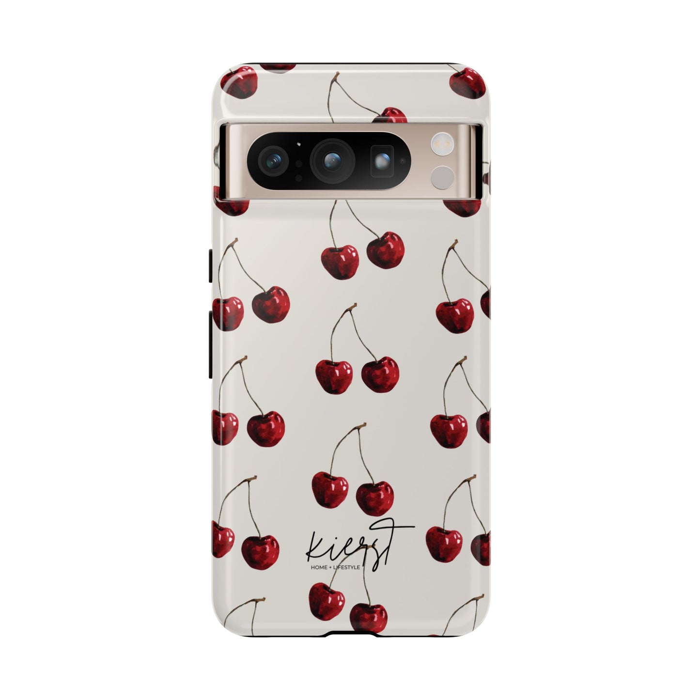 Moody Cherry Stems on White Bone Google Pixel Case | Sultry Minimalism Meets Everyday Utility