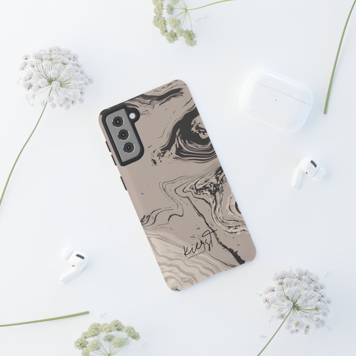 Cream, Grey, and Taupe Marble Samsung Galaxy Phone Case | Rich Swirls, Neutral Motion