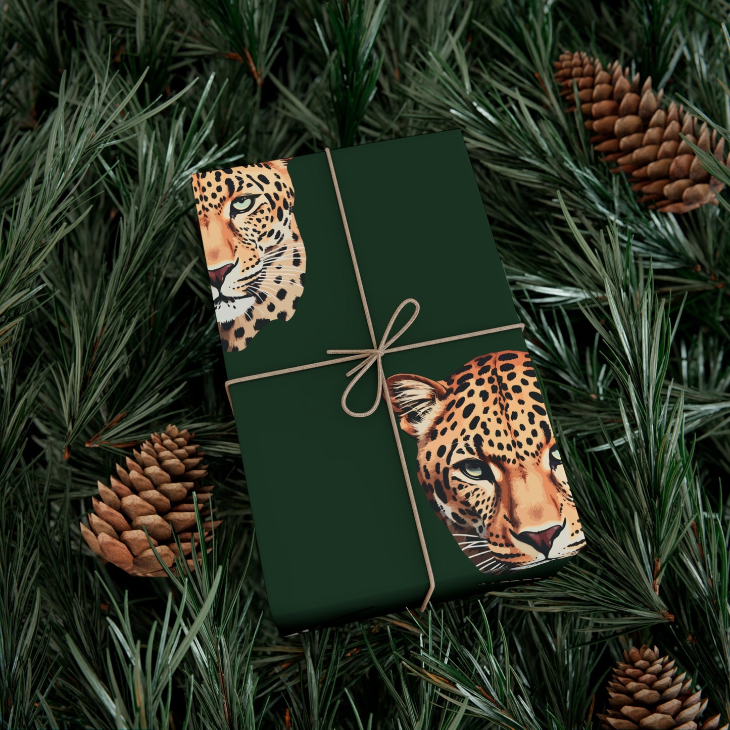 Leopard Head on Signature Midnight Pine Wrapping Paper