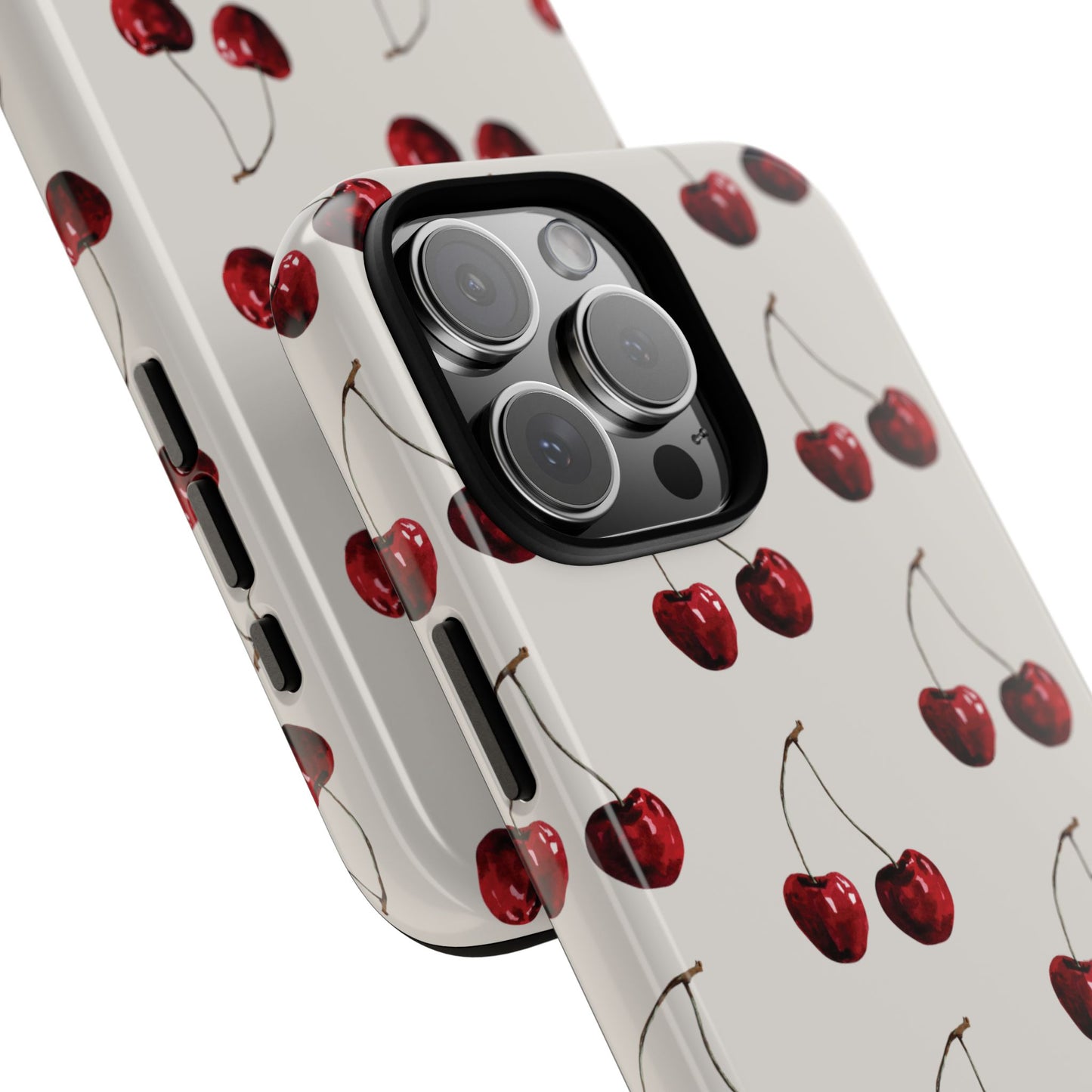 Moody Cherry Stems on White Bone iPhone Case | Timeless Contrast With A Twist of Charm