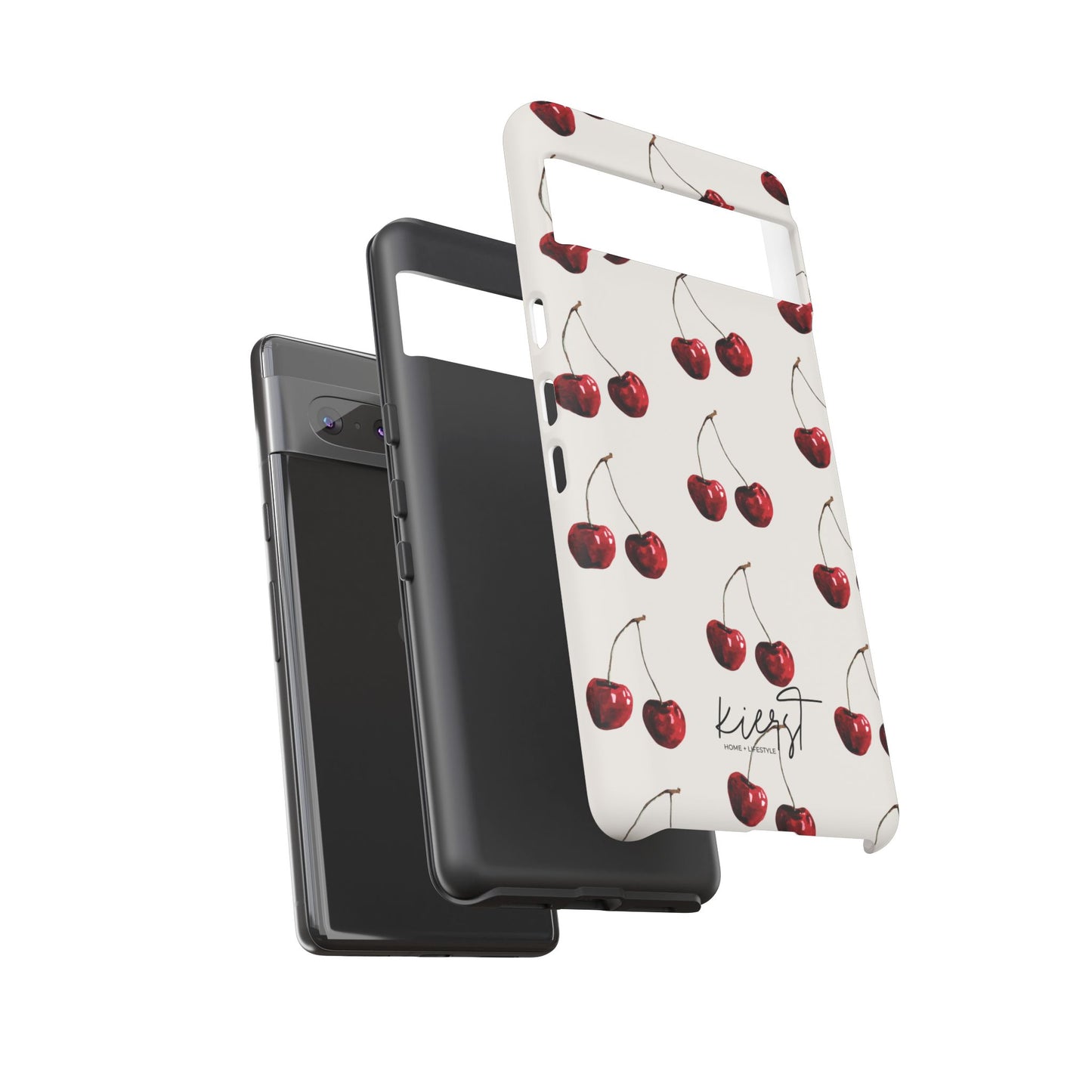 Moody Cherry Stems on White Bone Google Pixel Case | Sultry Minimalism Meets Everyday Utility