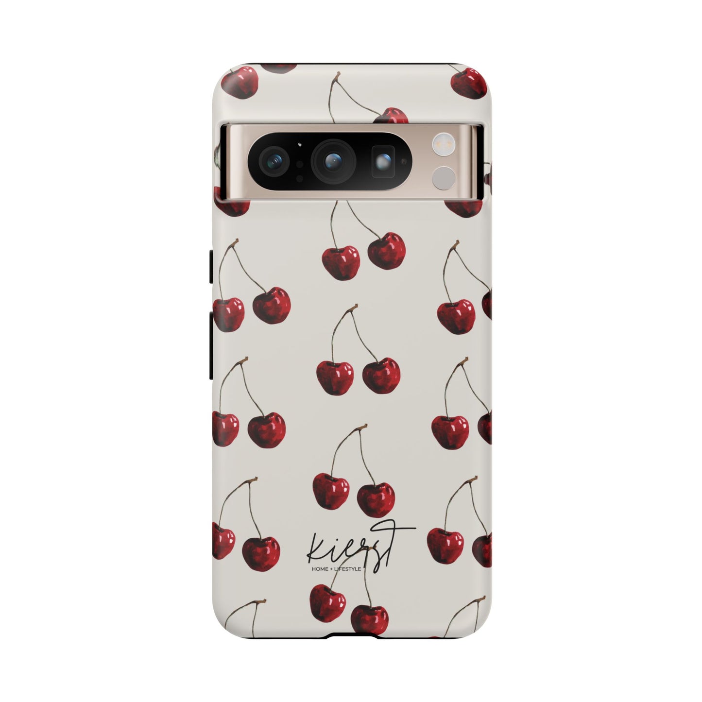 Moody Cherry Stems on White Bone Google Pixel Case | Sultry Minimalism Meets Everyday Utility