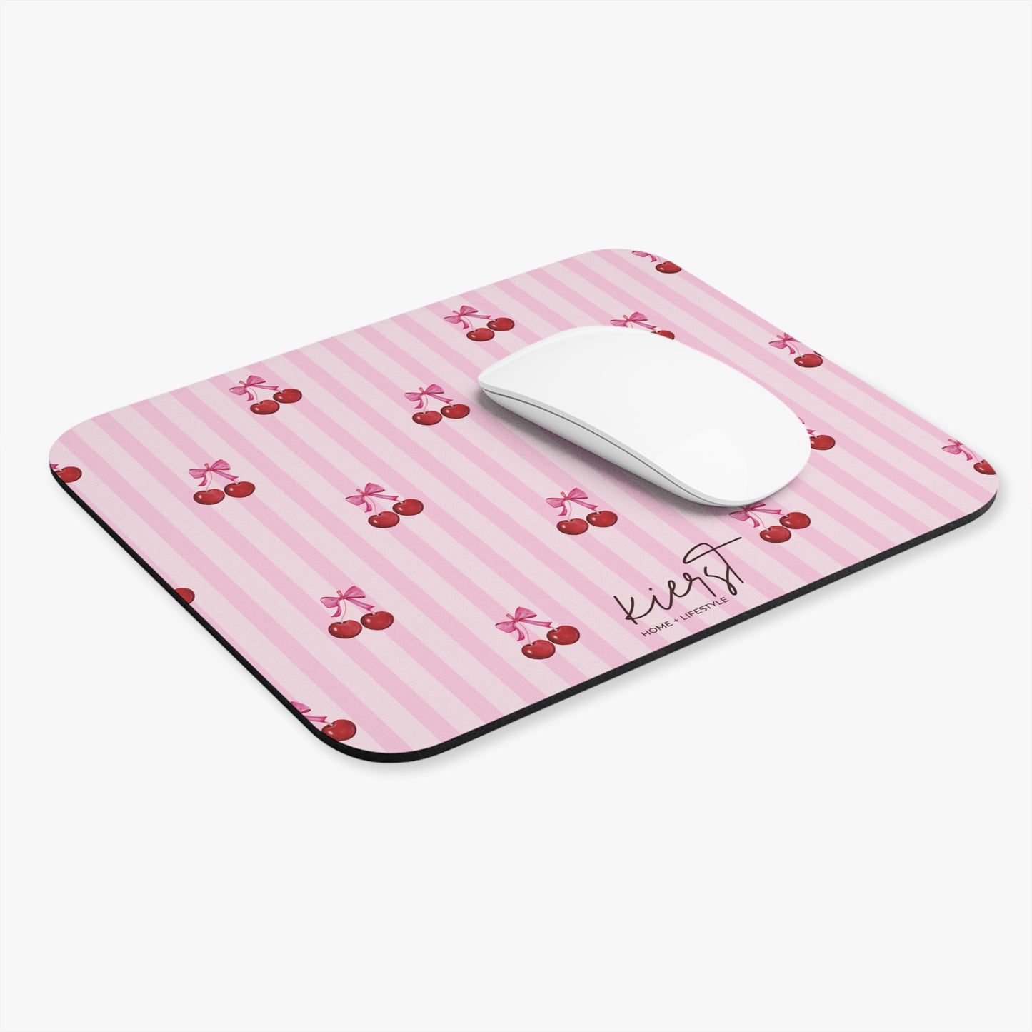 Cherries on Pink Stripes Mouse Pad