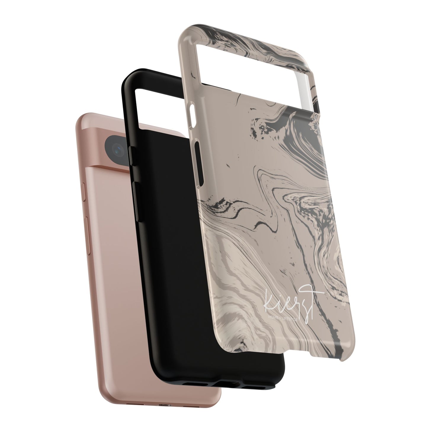 Cream, Grey, and Taupe Marble Google Pixel Case | Grounded Neutrals, Expressive Detail