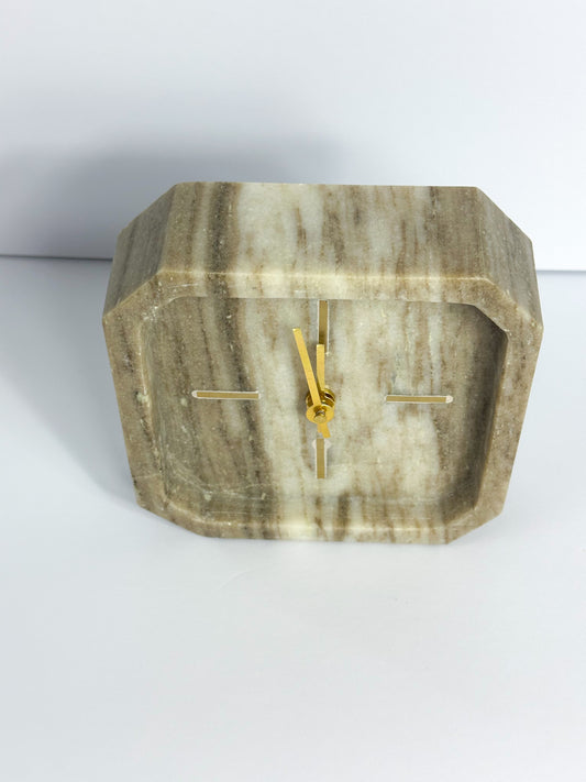Tan Cream and Brown Marble Clock