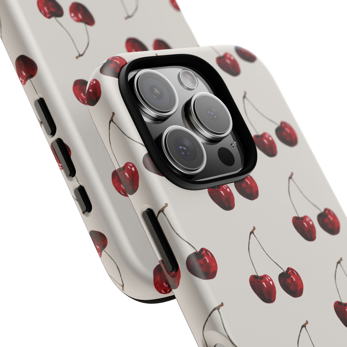 Moody Cherry Stems on White Bone iPhone Case | Timeless Contrast With A Twist of Charm