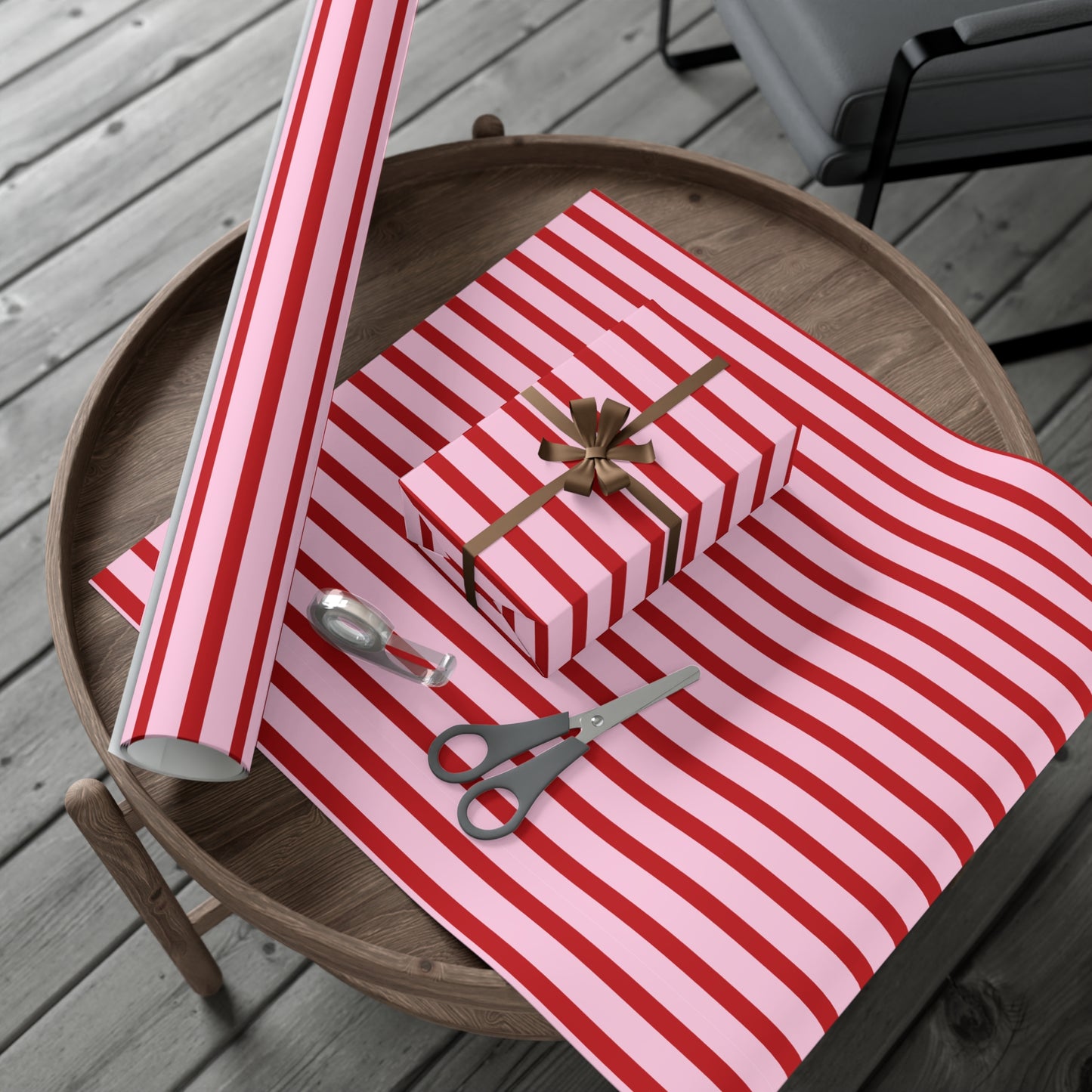 Pink and Red Horizontal Striped Wrapping paper