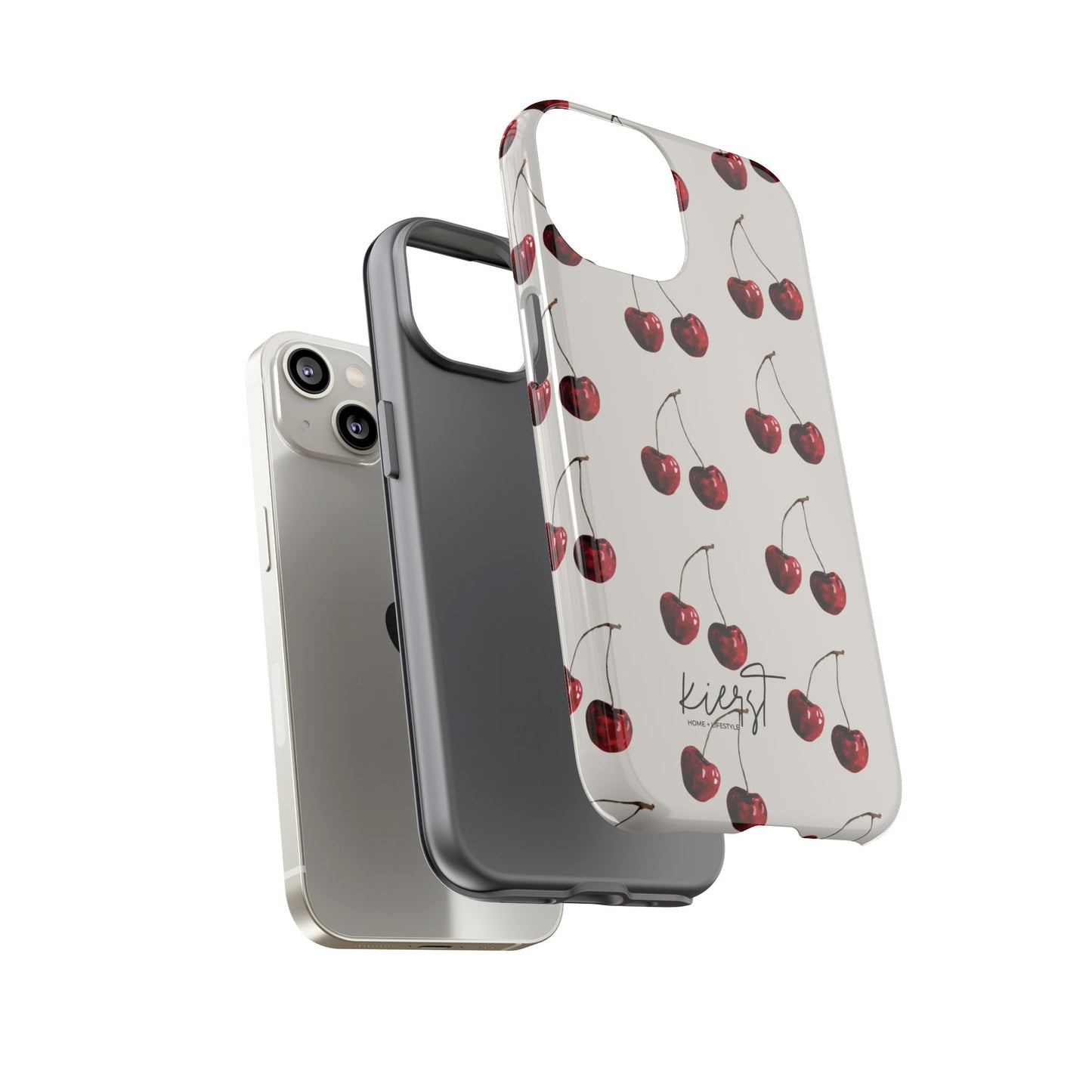 Moody Cherry Stems on White Bone iPhone Case | Timeless Contrast With A Twist of Charm