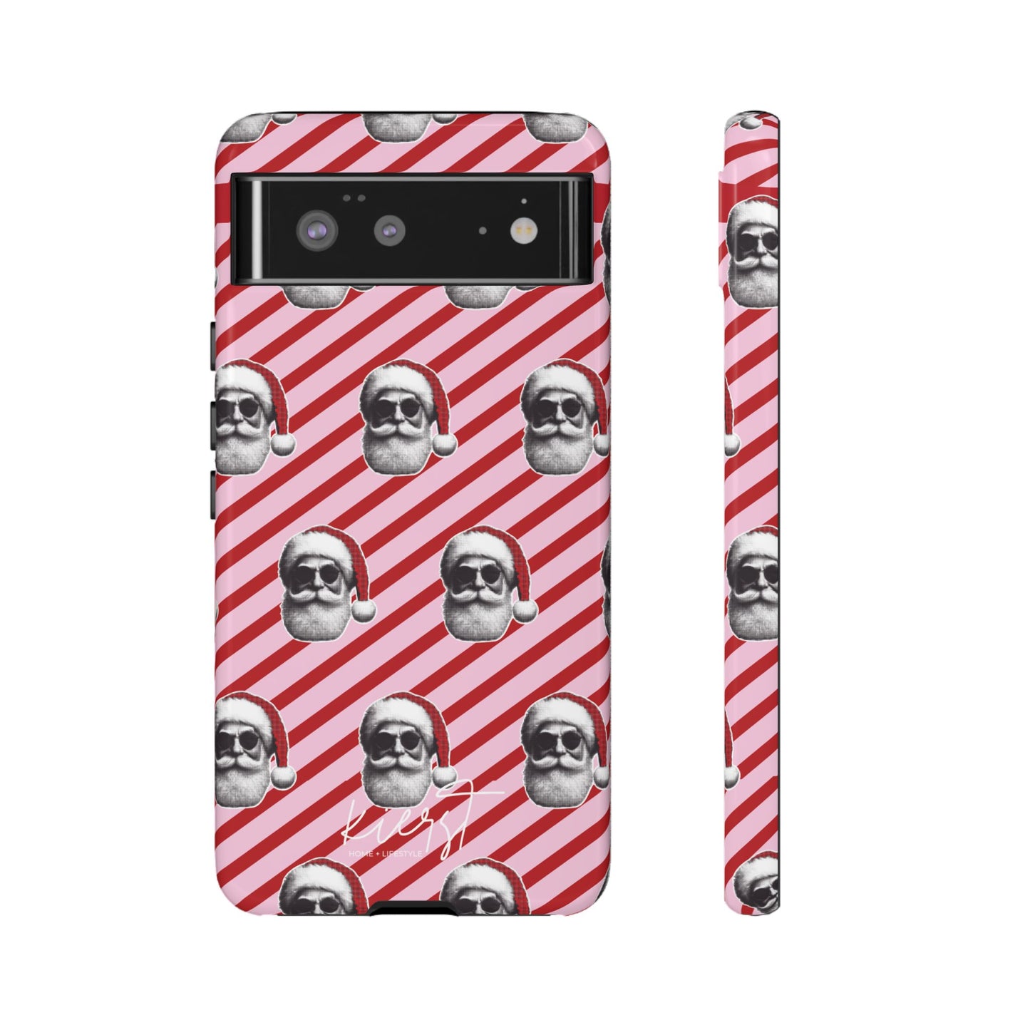 Holiday 25 Cool Santa on Pink and Red Diagonal Striped Google Pixel Phone Case