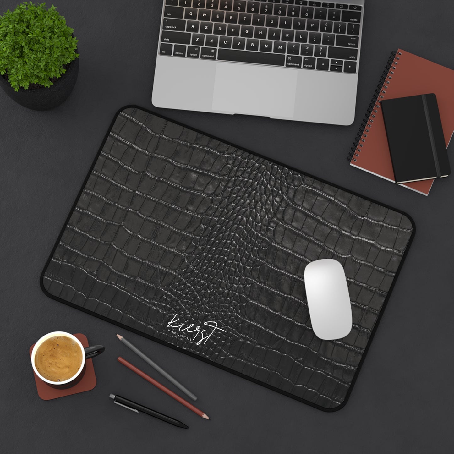 Black Alligator Print Desk Mat | Luxe Printed Texture for Elevated Desk