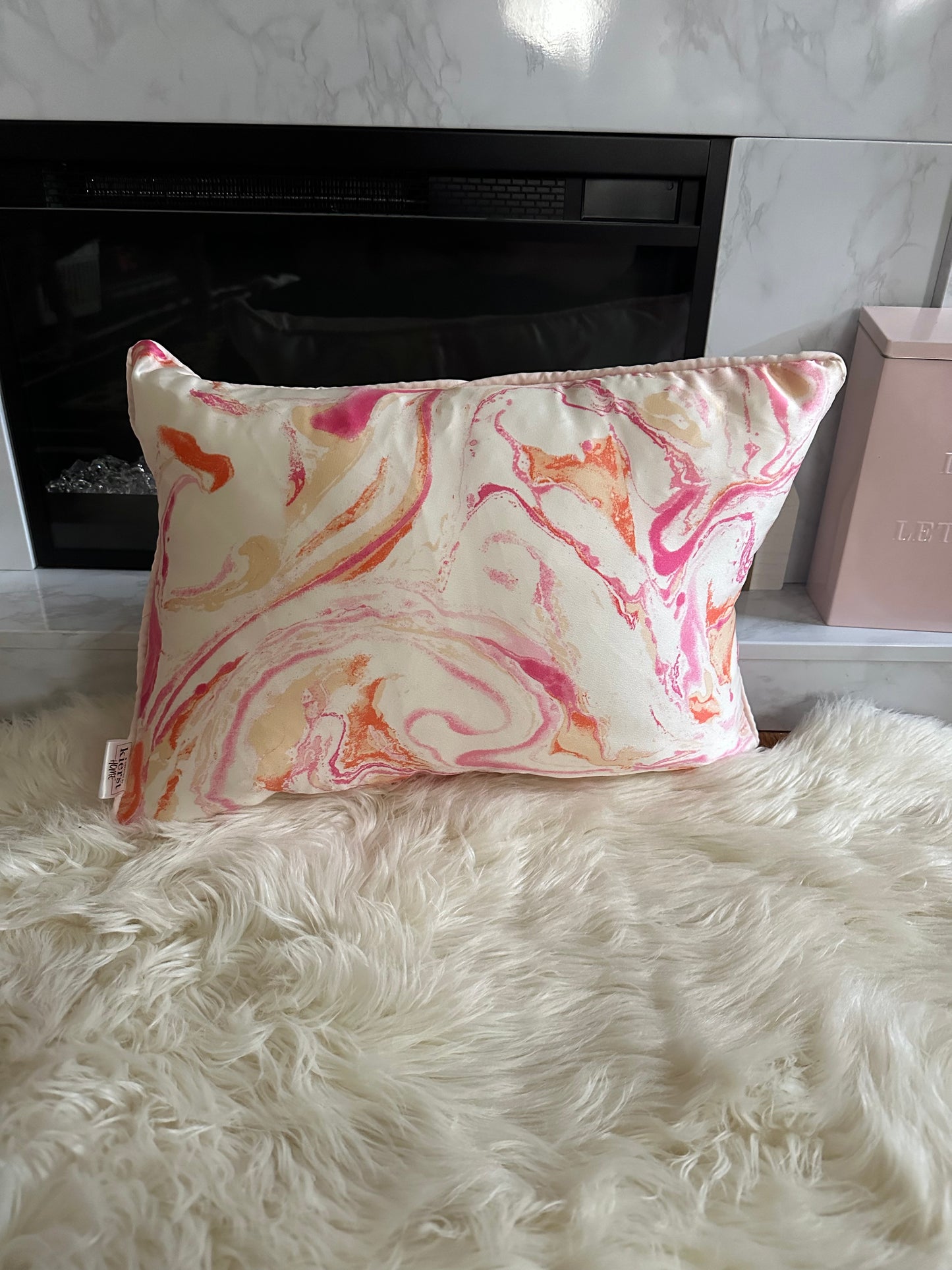 Pink and Orange Marble Throw Pillow | Whimsical Swirls, Refined Softness
