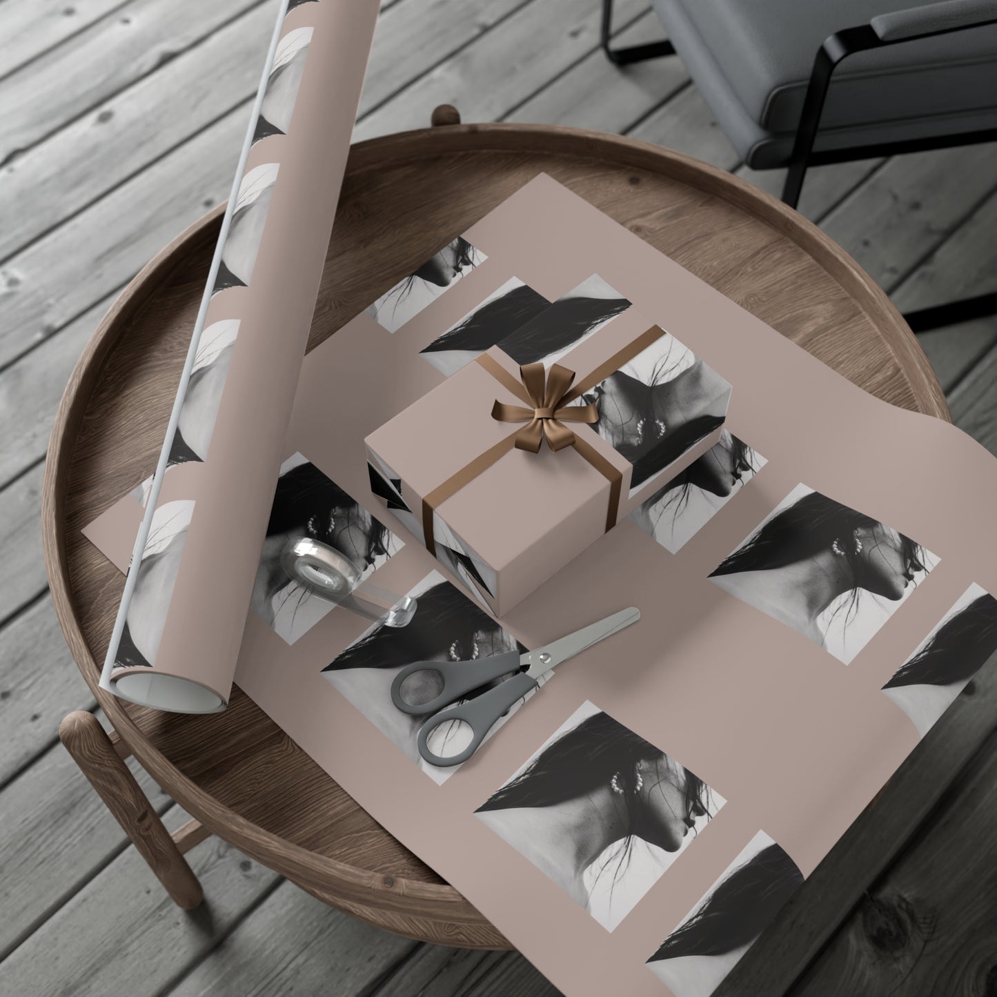 Black + White Fashion Portrait Wrapping Paper