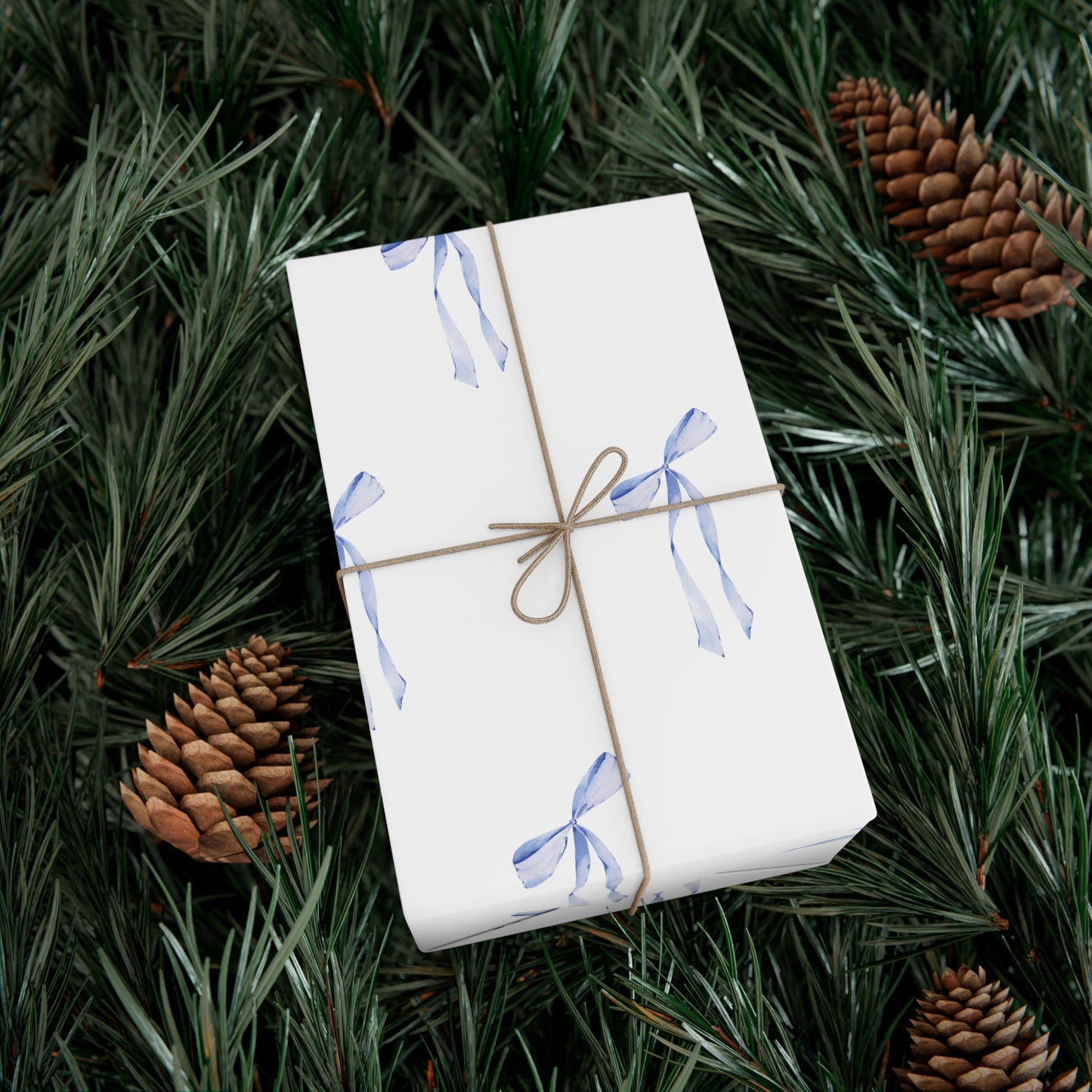 Delicate Blue Bow Gift Wrapping Paper – Hand-Painted Style Ribbon Pattern on White
