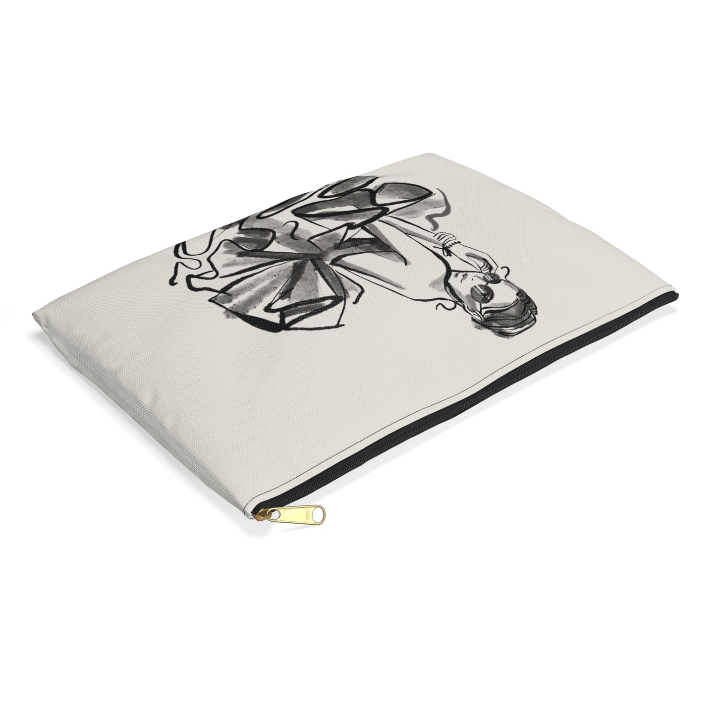 Tulle Gown Fashion Sketch Accessory Pouch – Bone White with Editorial Flair