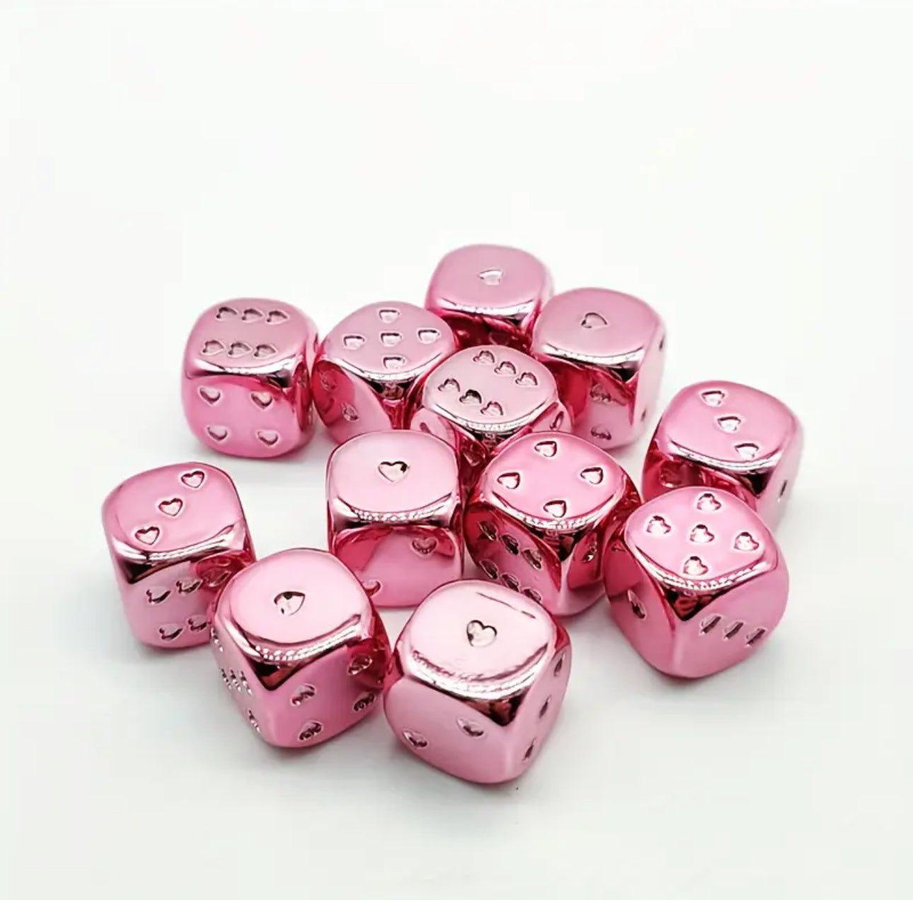 Pink Heart Dice Set | Glossy Acrylic Dice with Romantic Heart-Shaped Pips