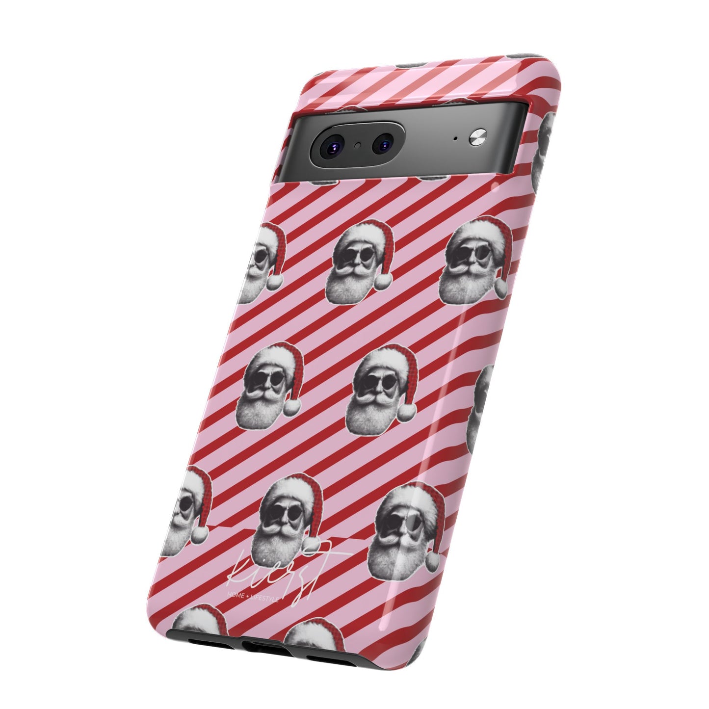 Holiday 25 Cool Santa on Pink and Red Diagonal Striped Google Pixel Phone Case