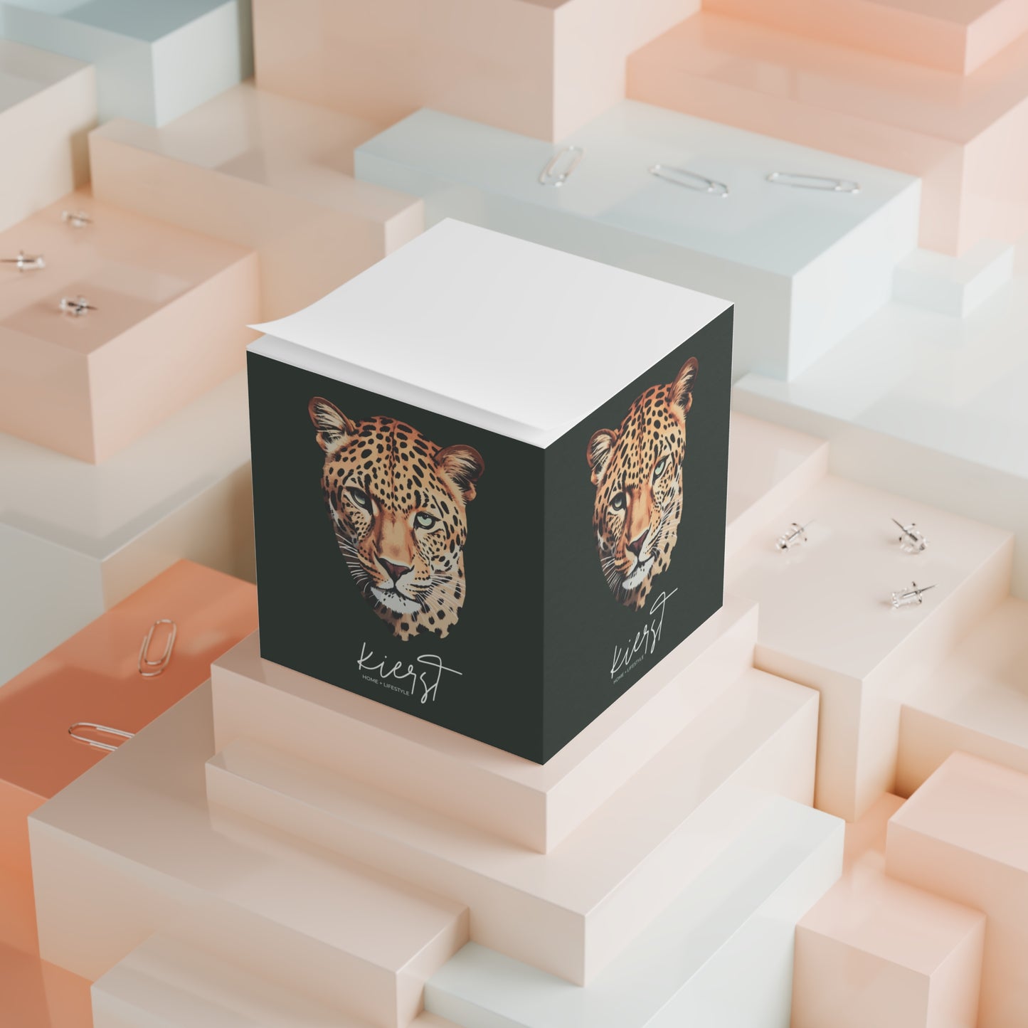 Leopard Head on Signature Midnight Pine Sticky Note Cube | Limited Edition