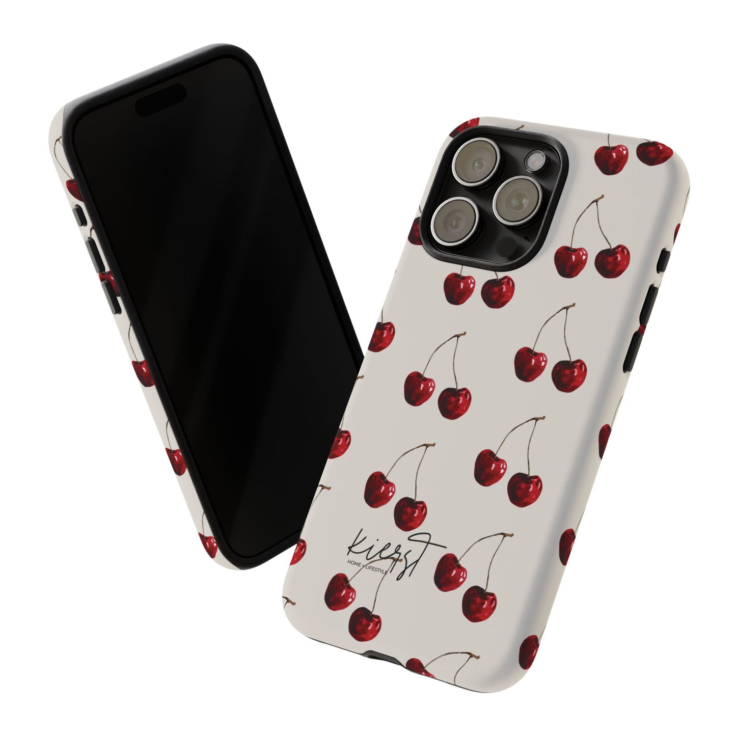 Moody Cherry Stems on White Bone iPhone Case | Timeless Contrast With A Twist of Charm