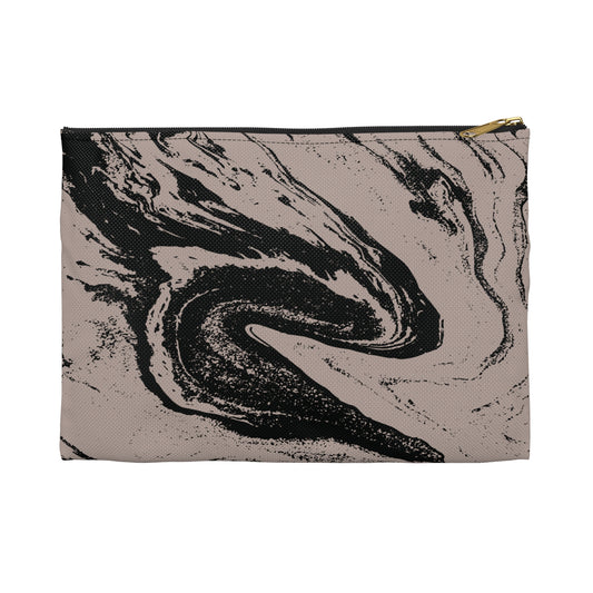 Taupe and Black Marble Accessory Pouch – Abstract Stone-Inspired Print with a Bold Edge