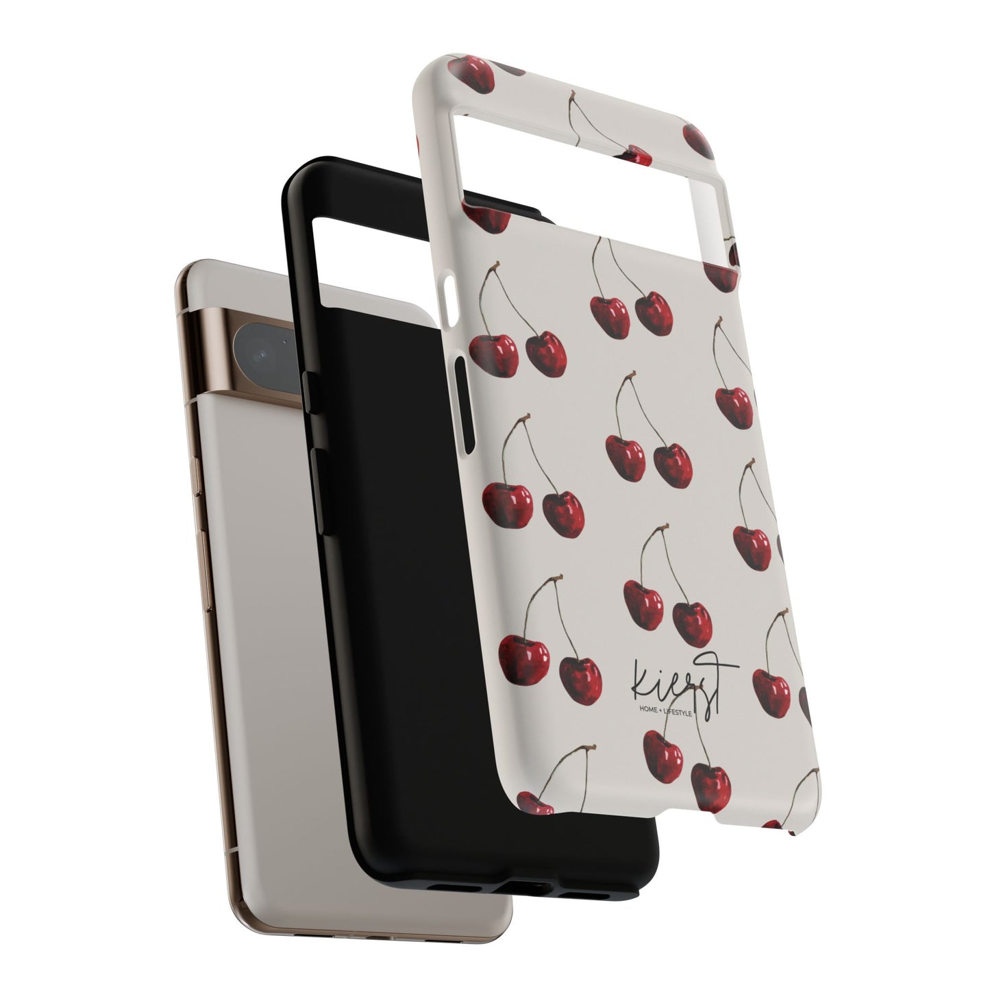 Moody Cherry Stems on White Bone Google Pixel Case | Sultry Minimalism Meets Everyday Utility
