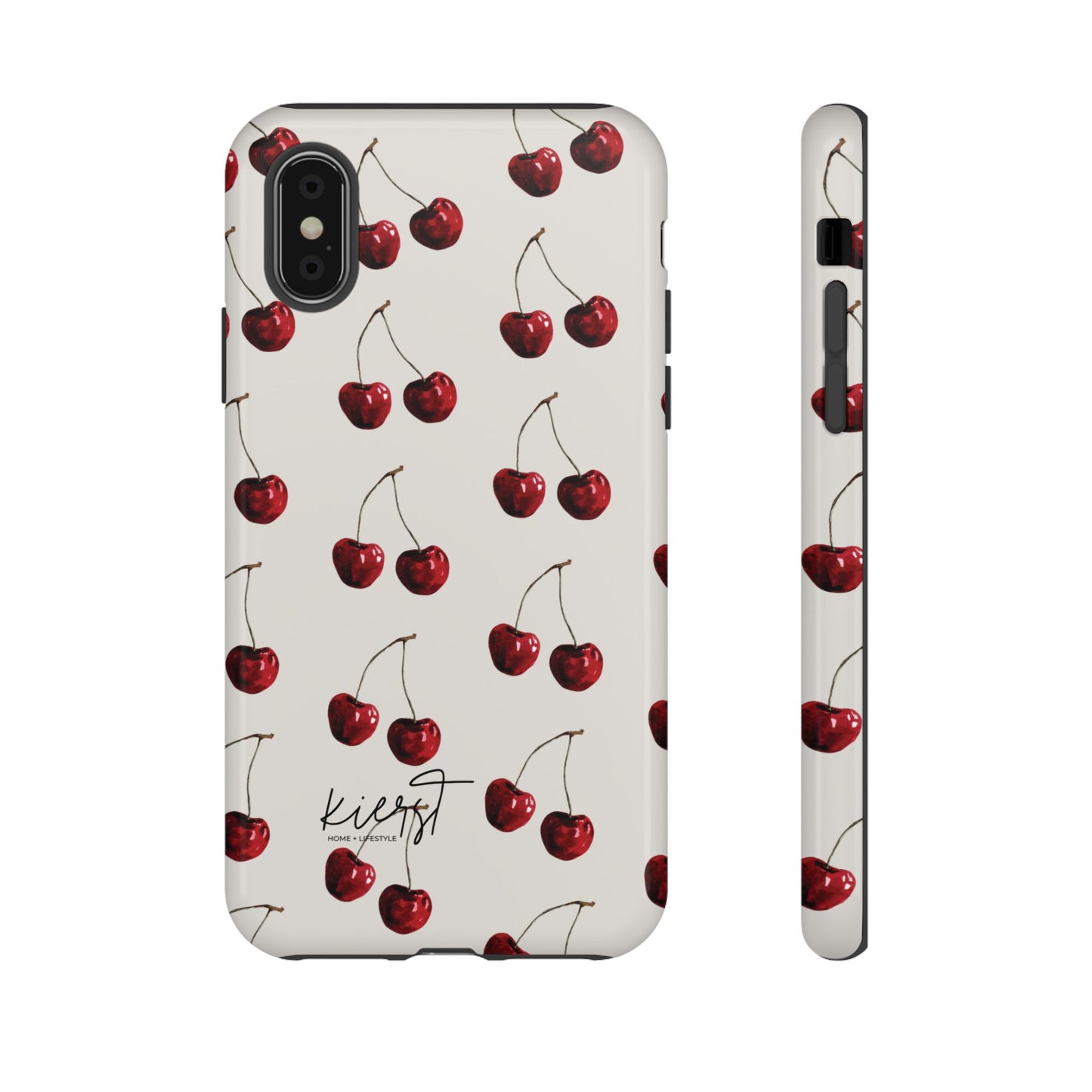 Moody Cherry Stems on White Bone iPhone Case | Timeless Contrast With A Twist of Charm