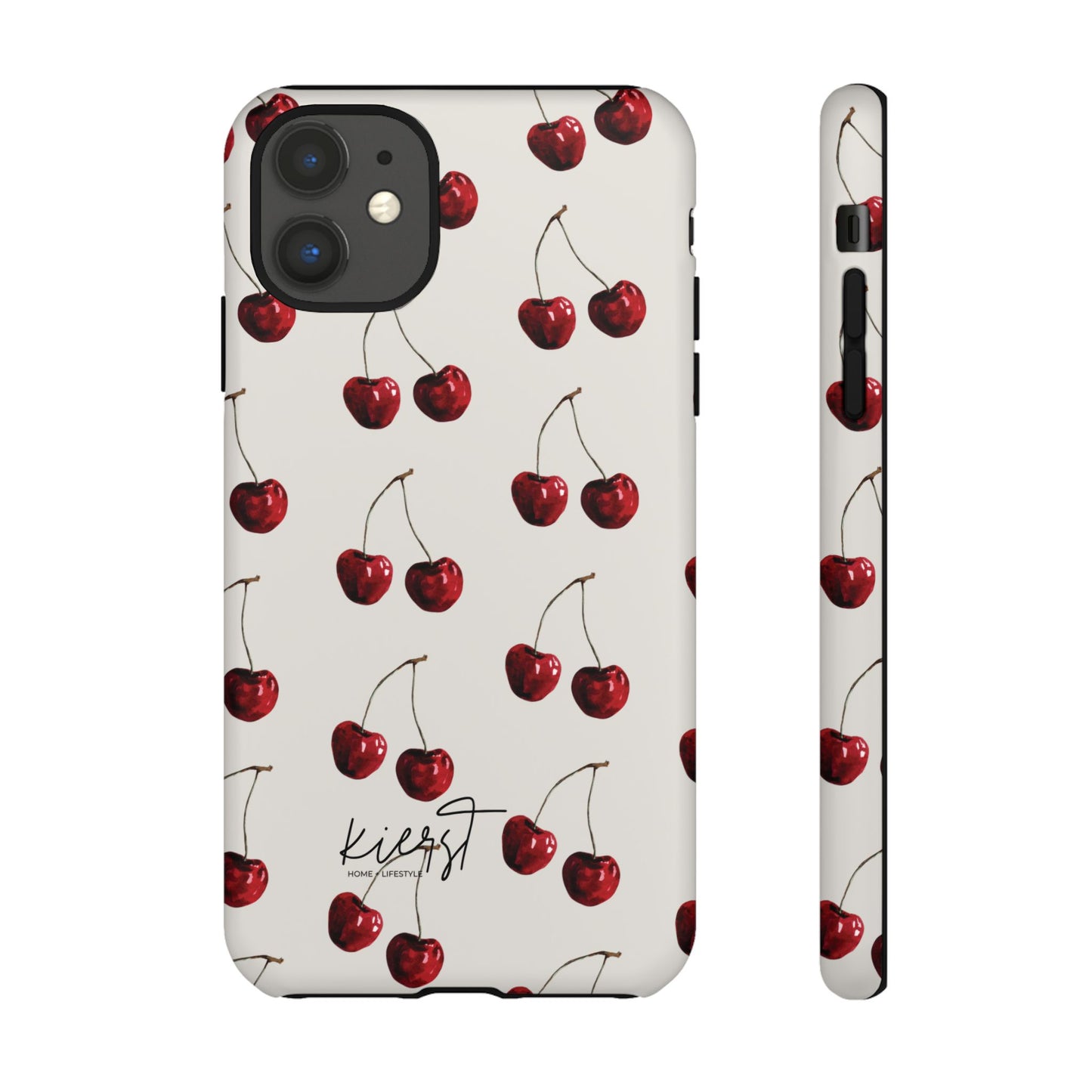Moody Cherry Stems on White Bone iPhone Case | Timeless Contrast With A Twist of Charm