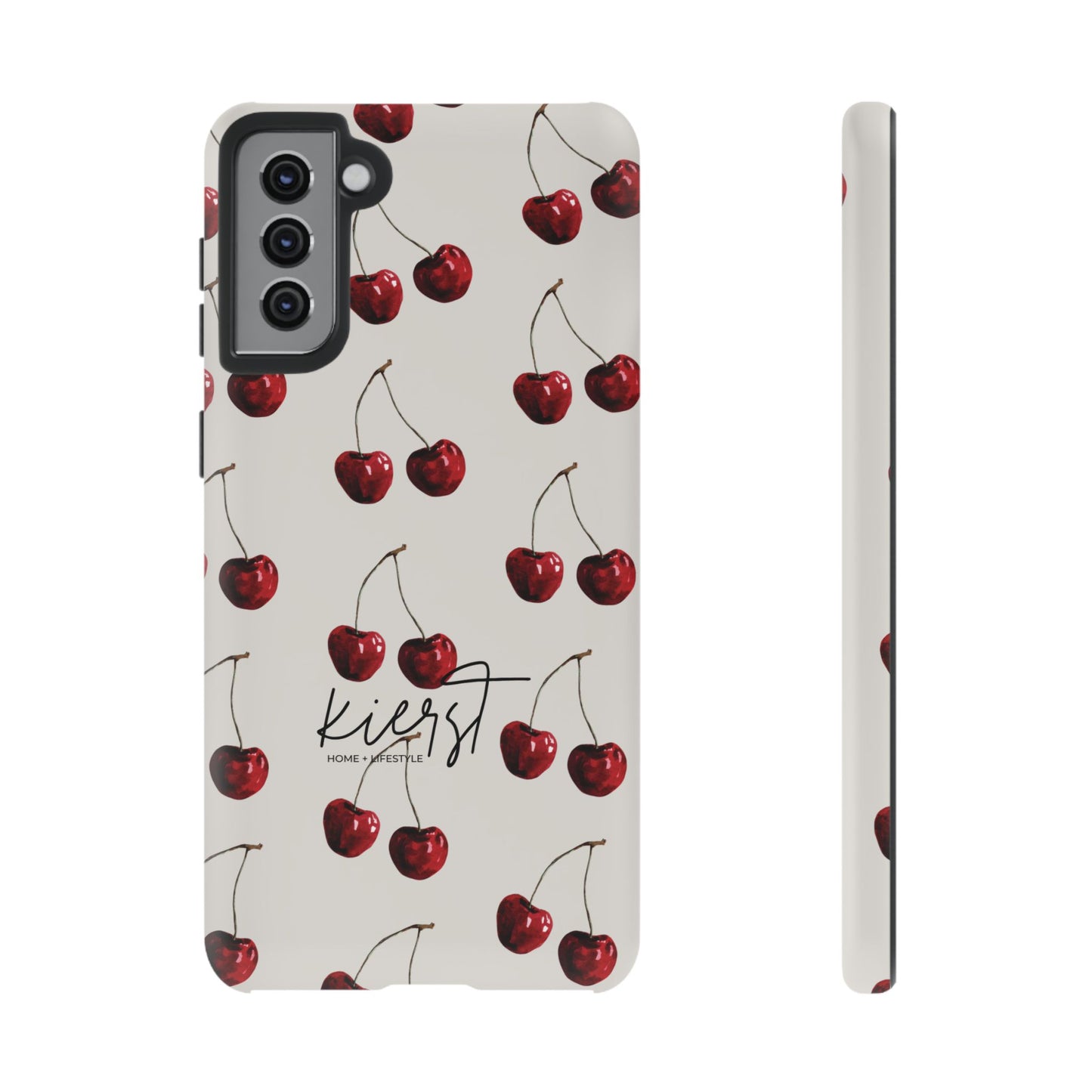 Moody Cherry Stems on White Bone Samsung Galaxy Case | Understated Luxury With A Playful Bite