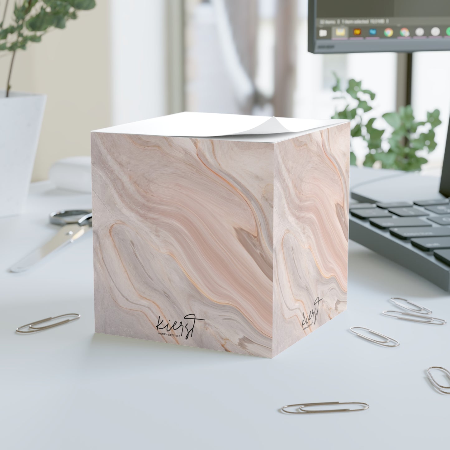 Blush Swirl Marble Note Cube Sticky Notes | Elevated Desk Essentials