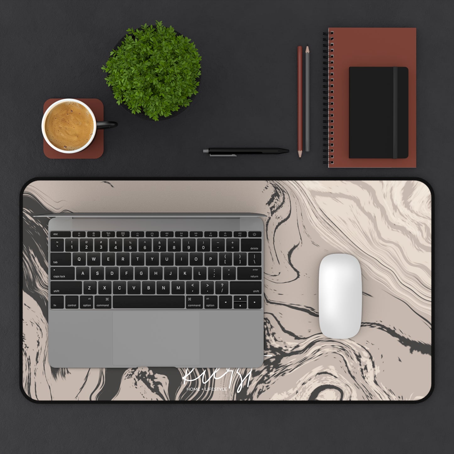 Cream, Grey, and Taupe Marble Desk Mat | Earthy Elegance for the Everyday
