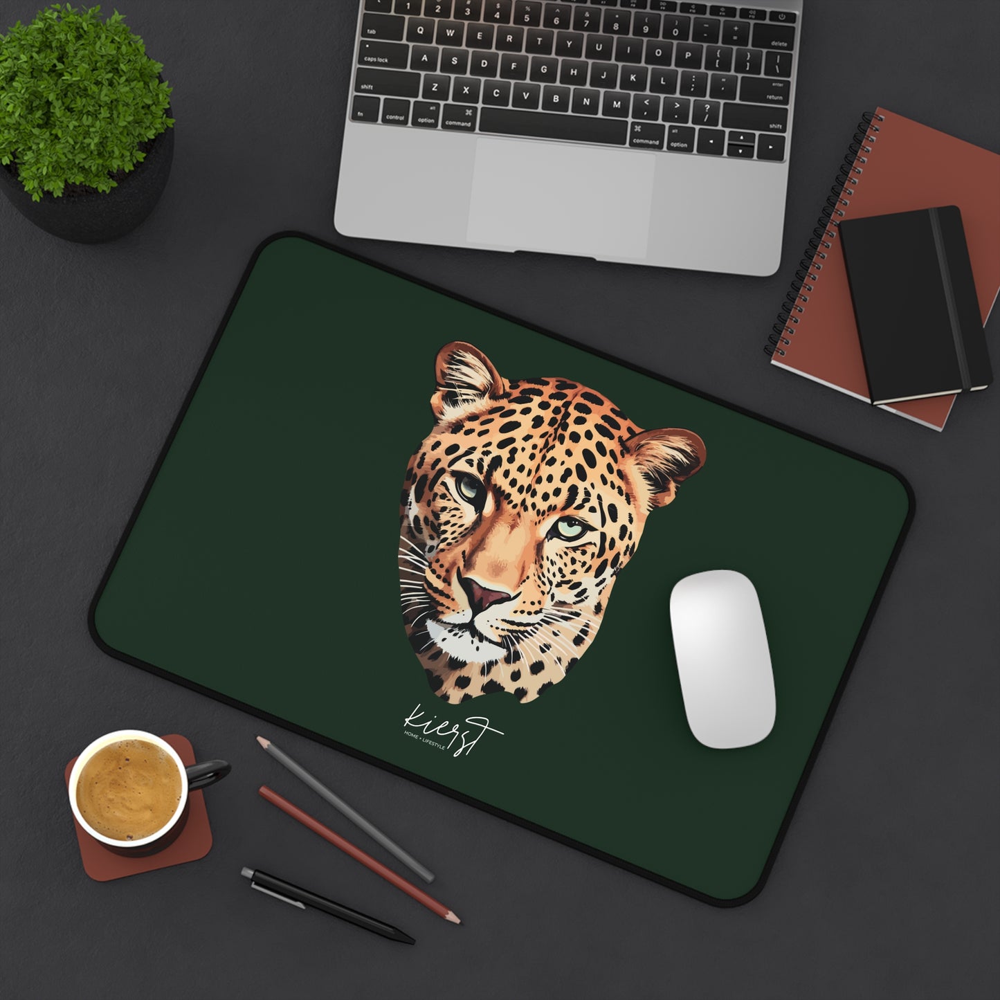 Leopard Head on Signature Midnight Pine Desk Mat