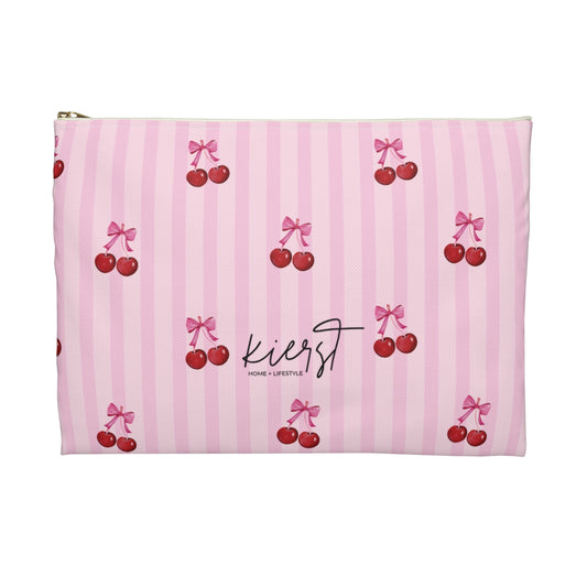 Cherries on Pink Stripes Accessory Pouch