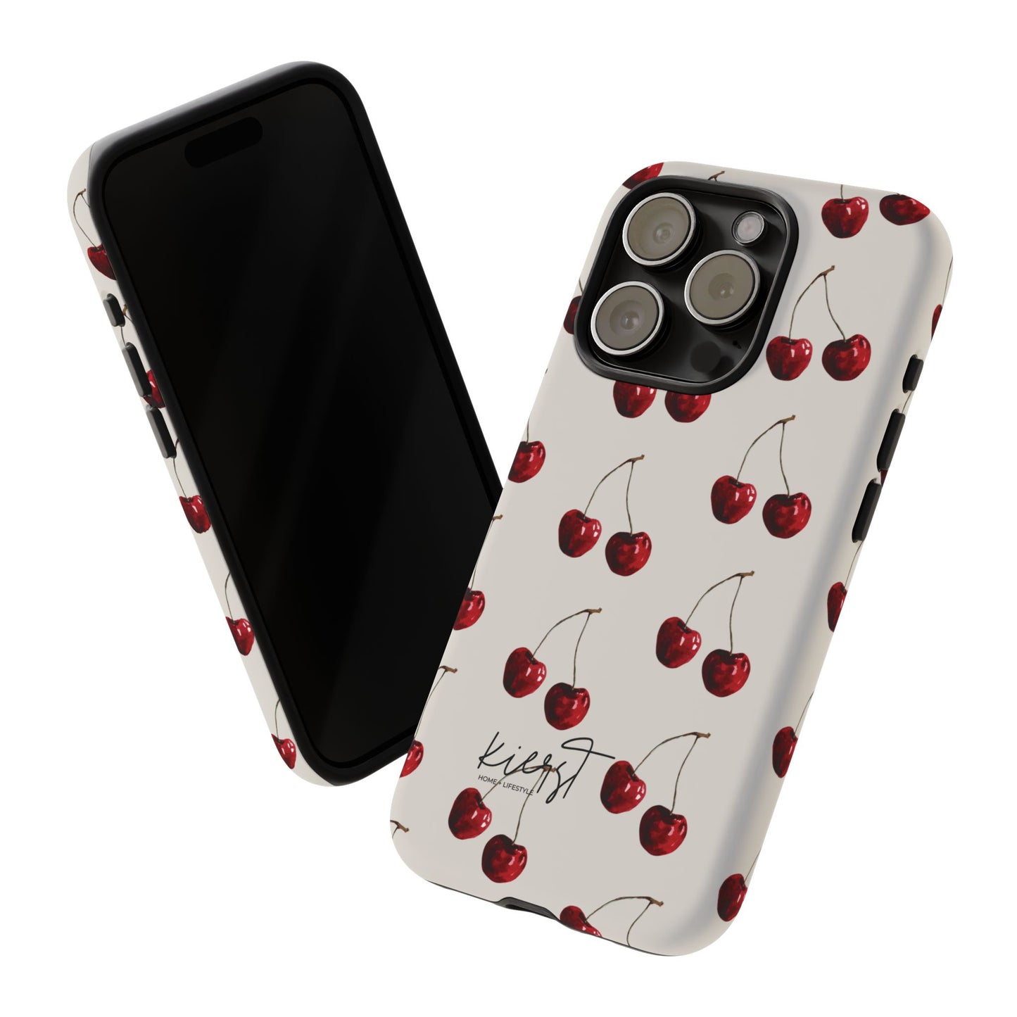 Moody Cherry Stems on White Bone iPhone Case | Timeless Contrast With A Twist of Charm
