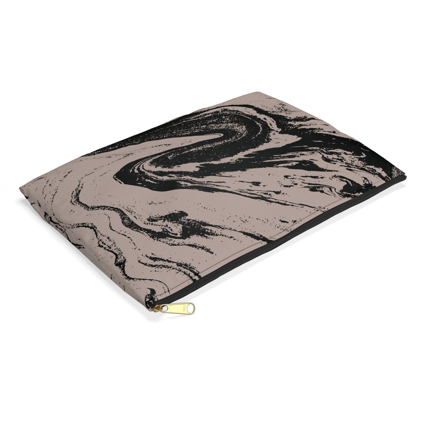 Taupe and Black Marble Accessory Pouch – Abstract Stone-Inspired Print with a Bold Edge