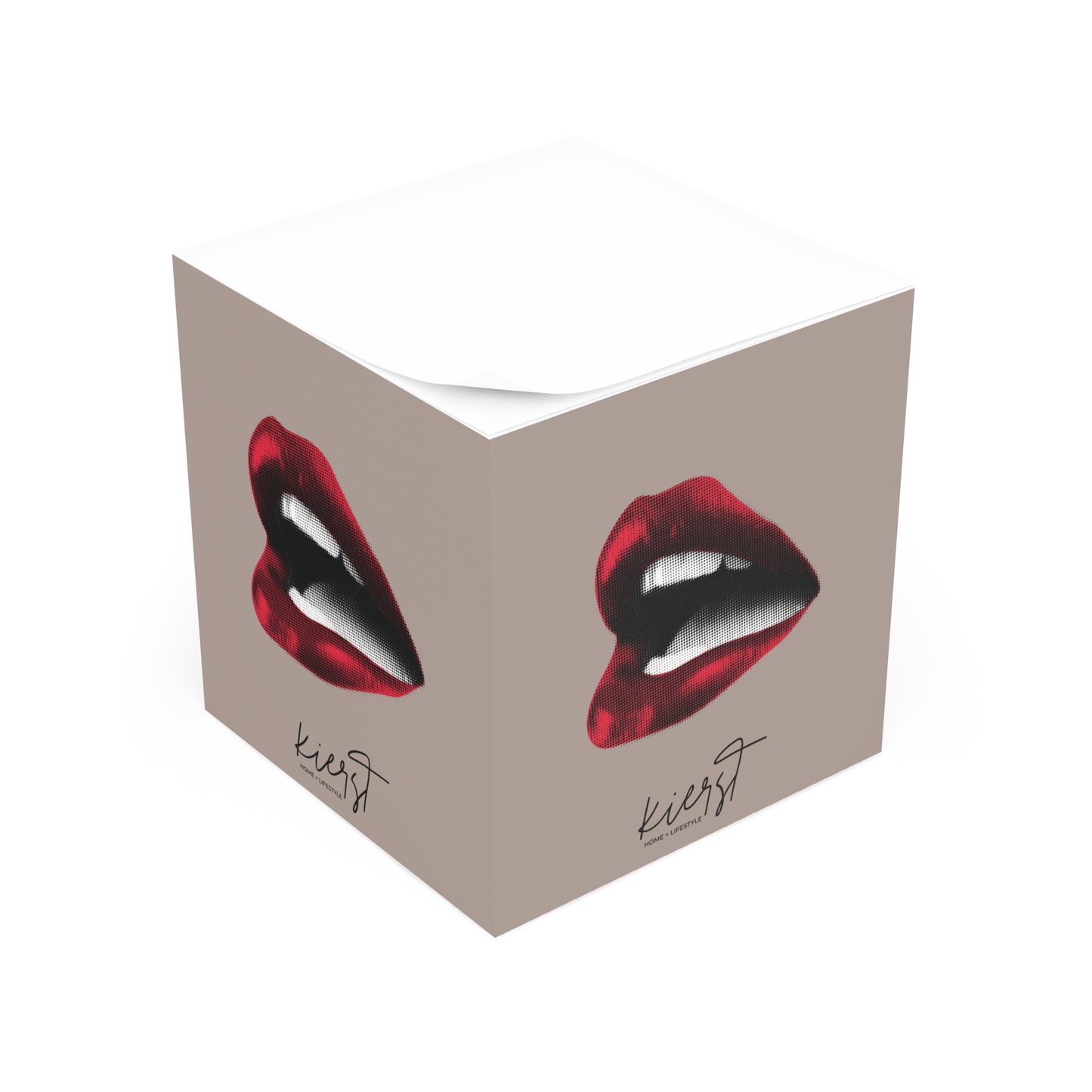 Vintage Red Lips on Taupe Note Cube | Boldly Sophisticated